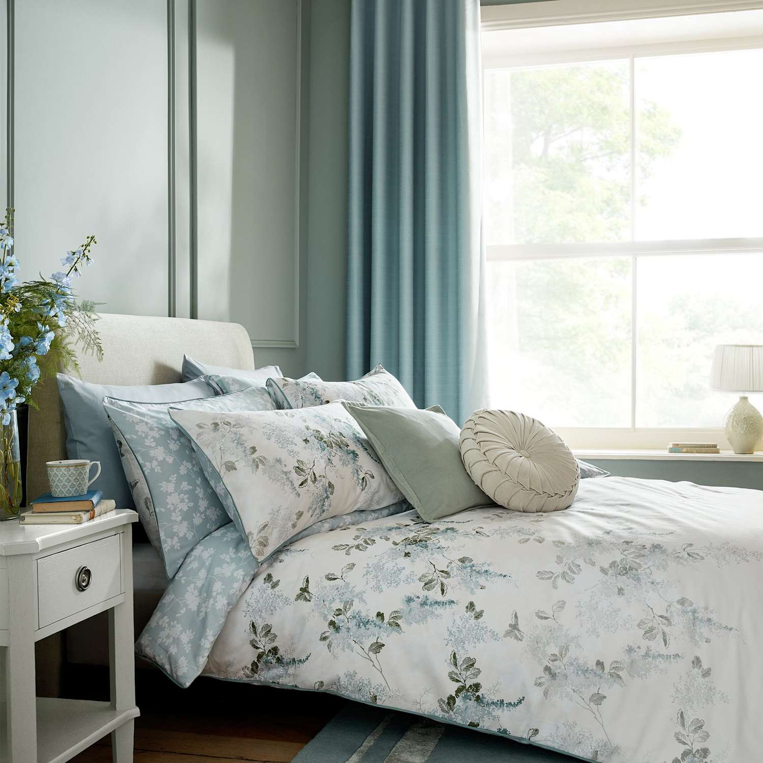 Laura Ashley Pure Cotton Mirabelle Reversible Bedding Set - Super King Size (6 ft) - Blue Mix - Available at M&S