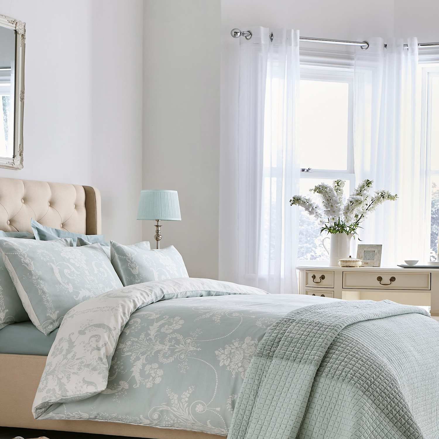 Laura Ashley Pure Cotton Sateen Josette Bedding Set - Single (3 ft) - Duck Egg - Available at M&S