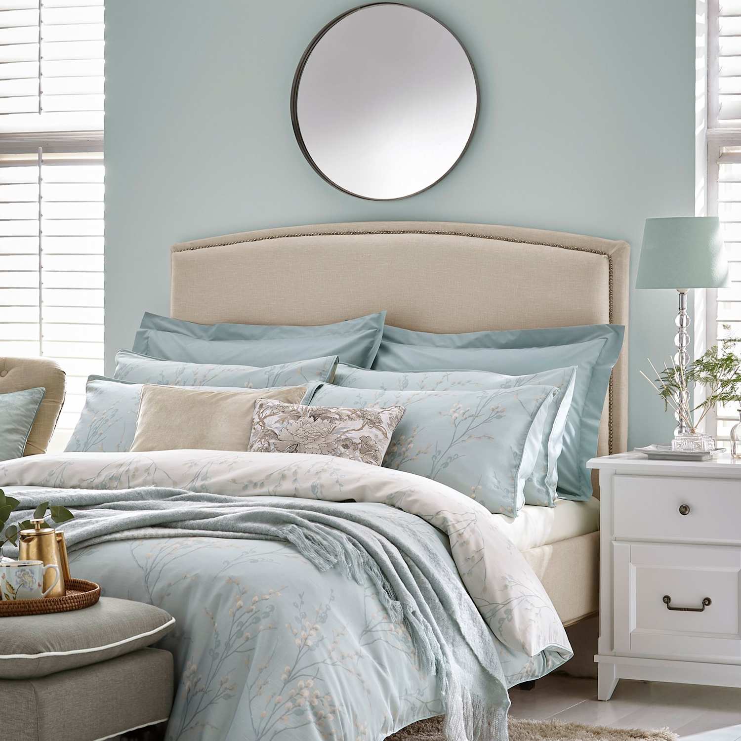 Laura Ashley Pure Cotton Sateen Pussy Willow Bedding Set - Single (3 ft) - Duck Egg - Available at M&S