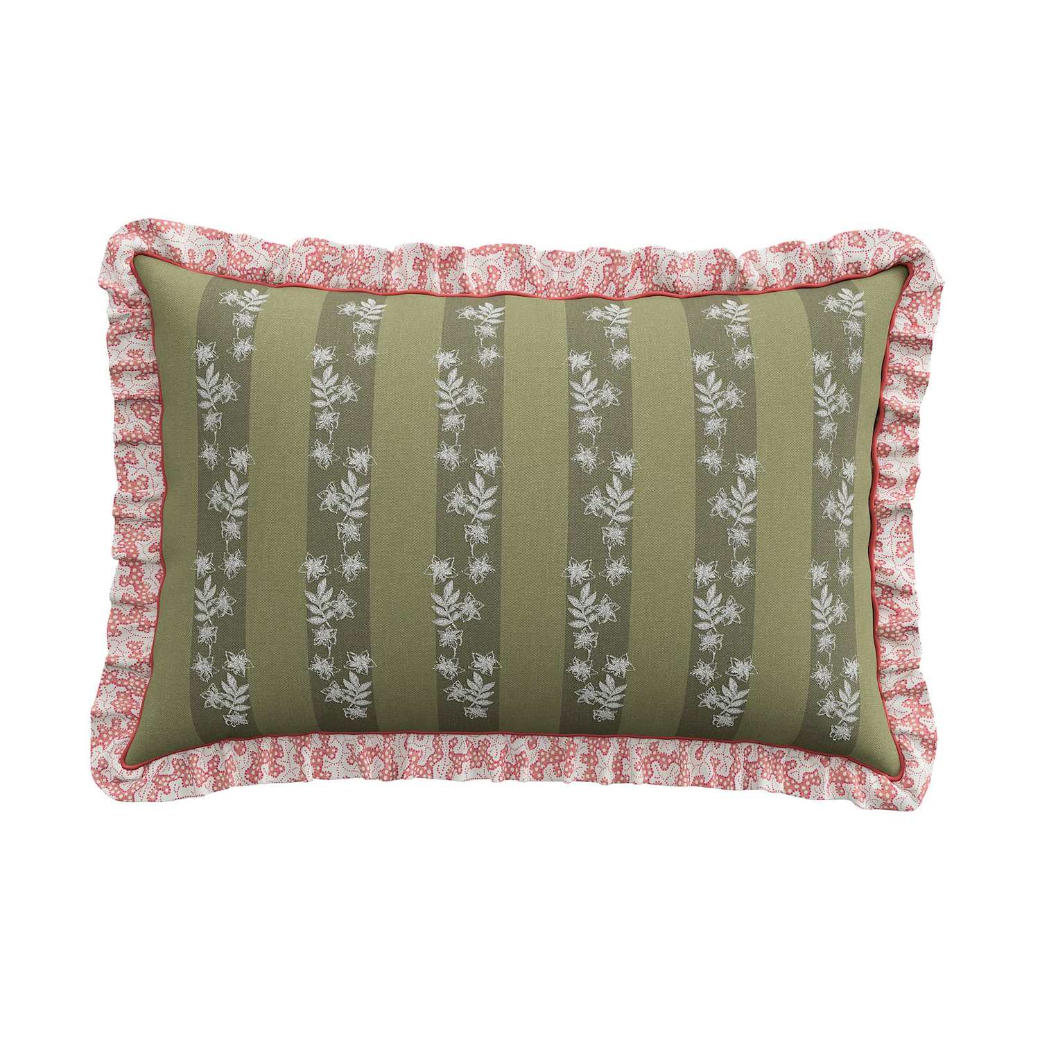 Sanderson Chestnut Tree Stripe Frill Square Cushion - Green Mix - Available at M&S