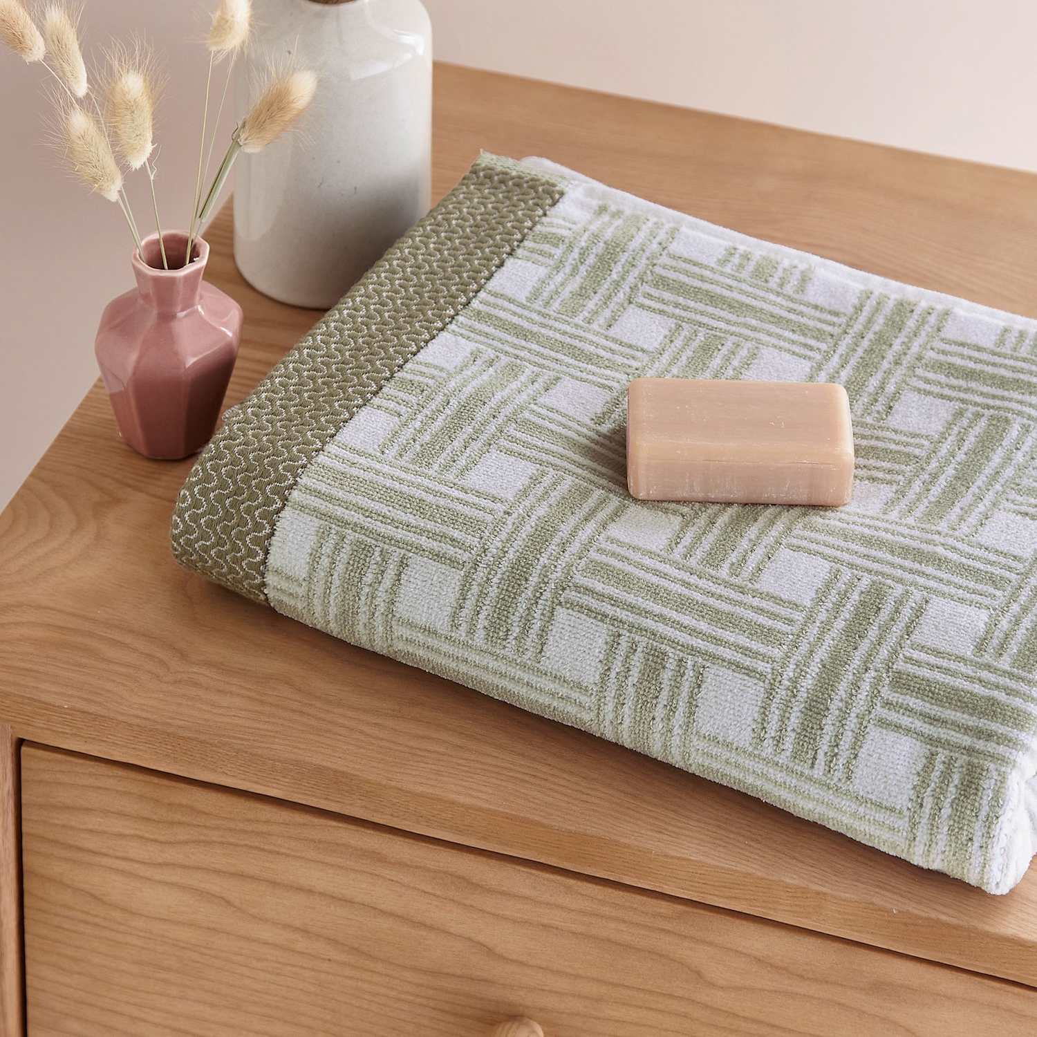 Bedeck Of Belfast Rana Geometric Towel - Bath Towel - Green Mix - Available at M&S