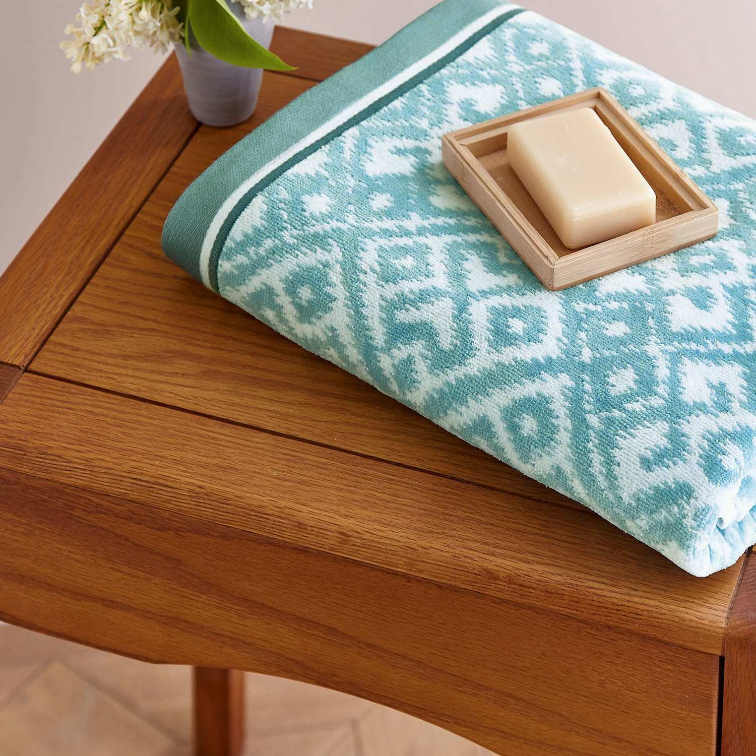 Bedeck Of Belfast Pure Cotton Aldin Geometric Towel - Hand Towel - Blue Mix - Available at M&S