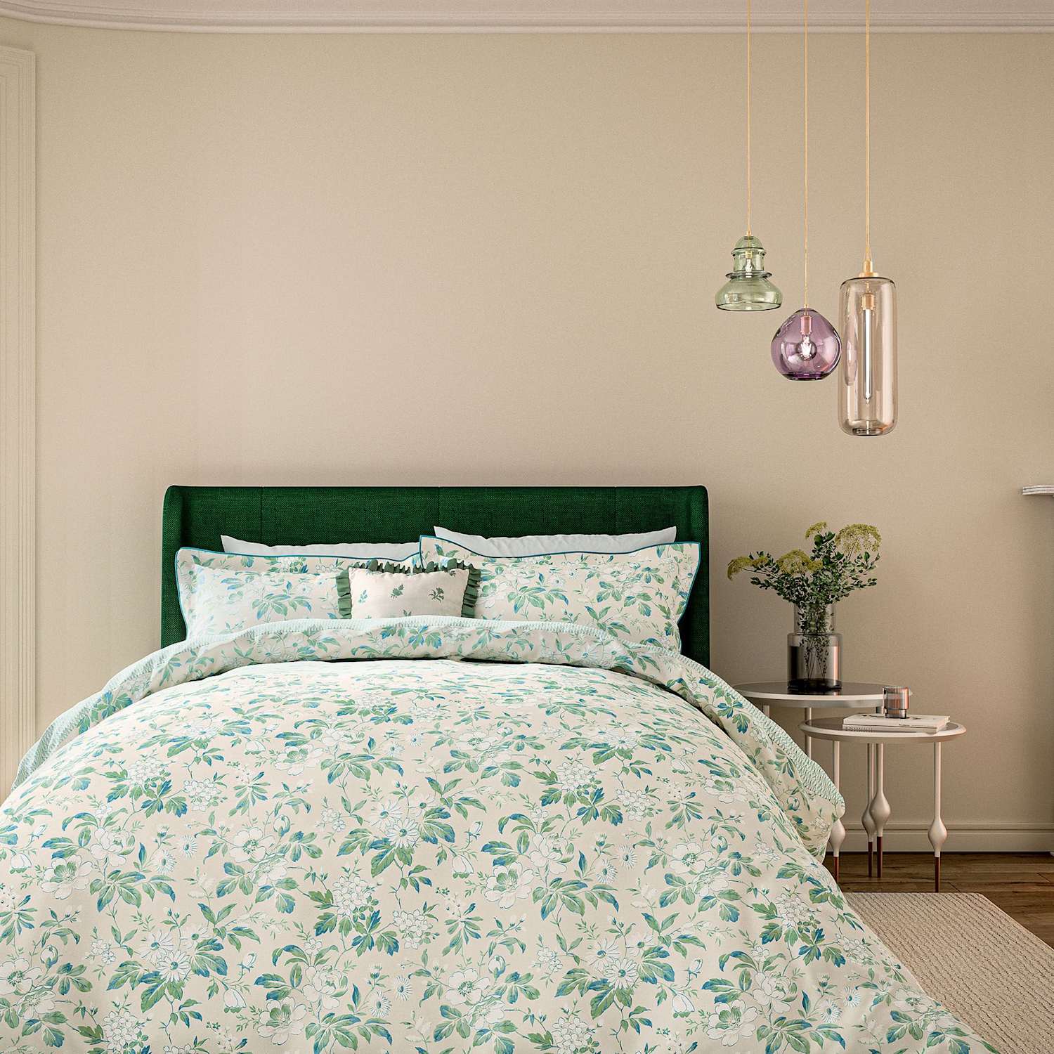 V&A Pure Cotton Briar Bloom Bedding Set - King Size (5 ft) - Green Mix - Available at M&S