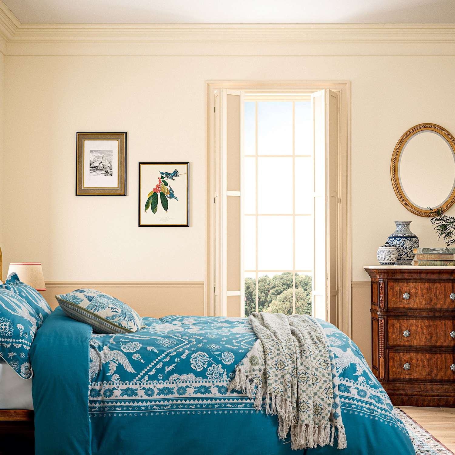 Joules Hidcote Birds Tapestry Bedding Set - Single (3 ft) - Blue Mix - Available at M&S