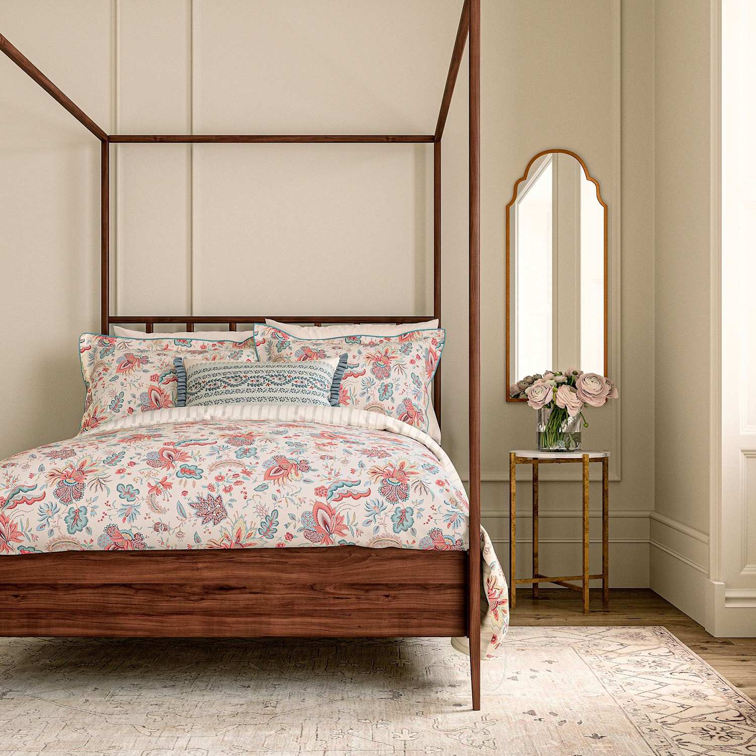 V&A Pure Cotton Chintz Reverie Bedding Set - Double (4 ft 6) - Red Mix - Available at M&S