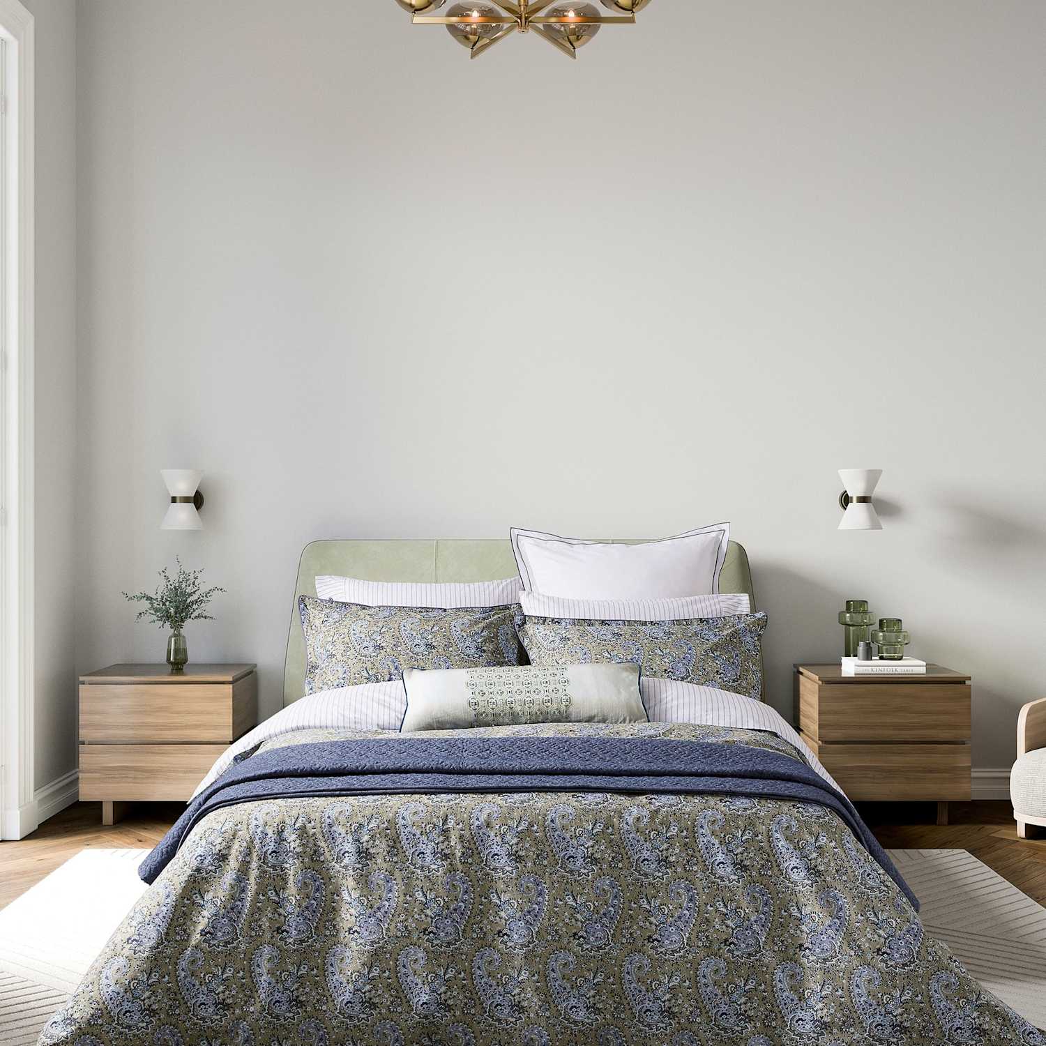 Bedeck Of Belfast Pure Cotton Elara Bedding Set - Double (4 ft 6) - Green Mix - Available at M&S