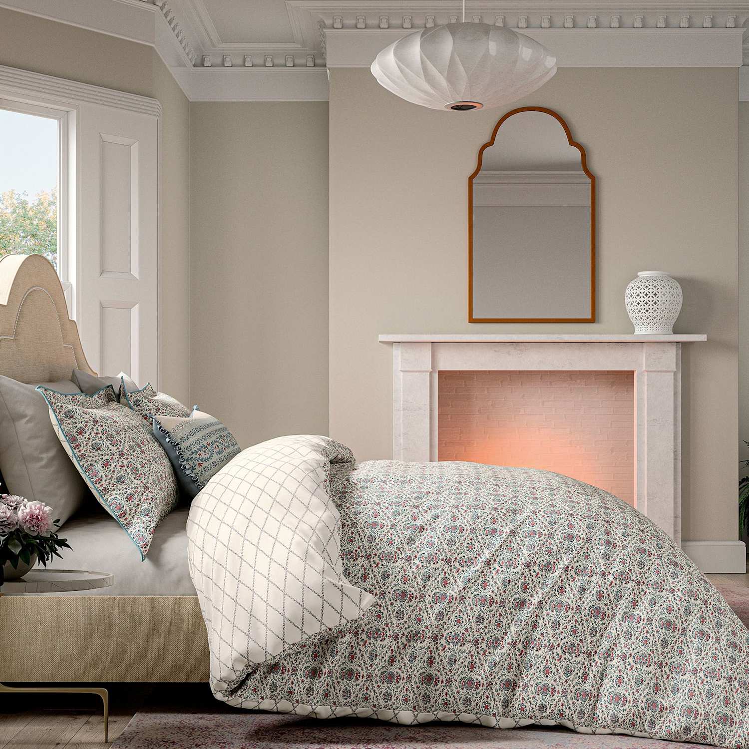 V&A Pure Cotton Indian Lattice Bedding Set - Double (4 ft 6) - Red Mix - Available at M&S