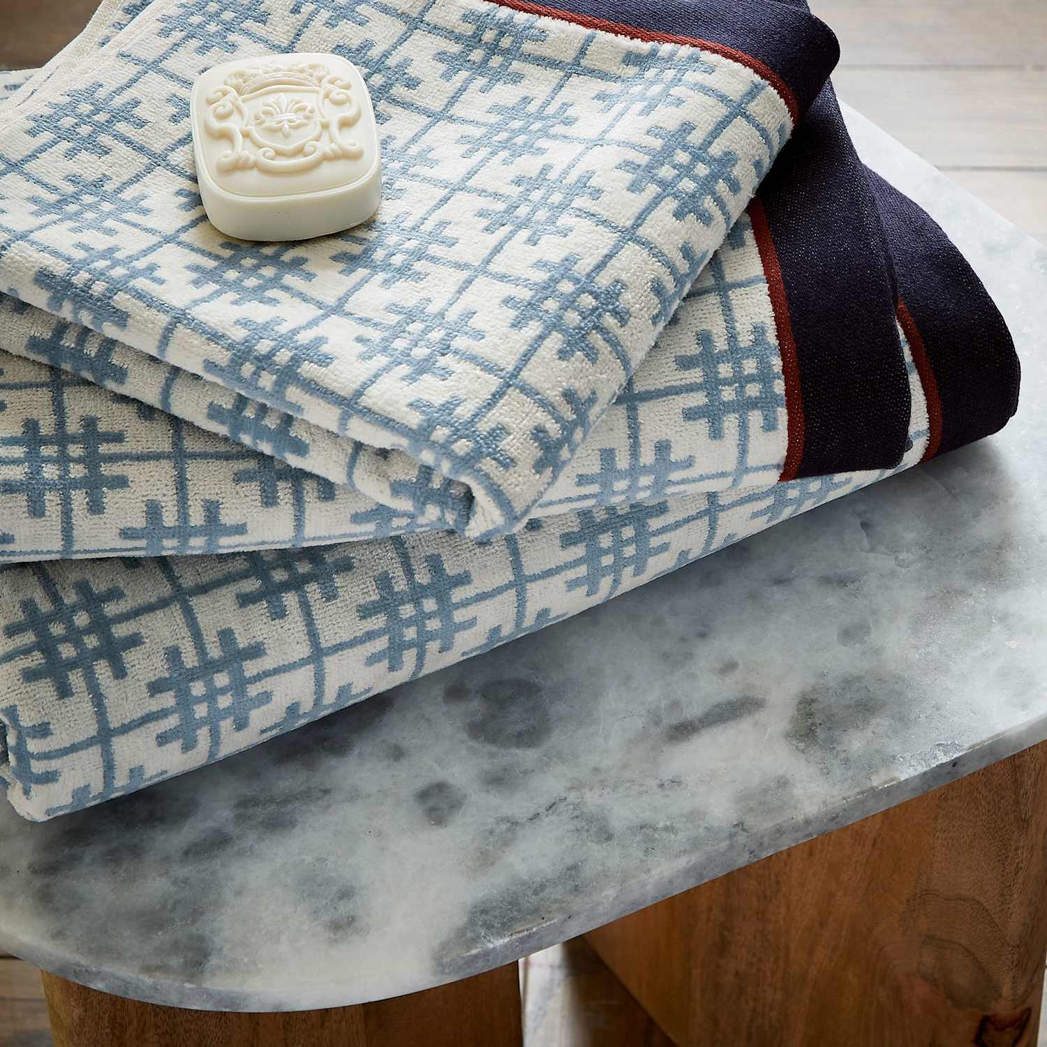 Bedeck Of Belfast Pure Cotton Emmeline Checked Towel - Hand Towel - Blue Mix - Available at M&S