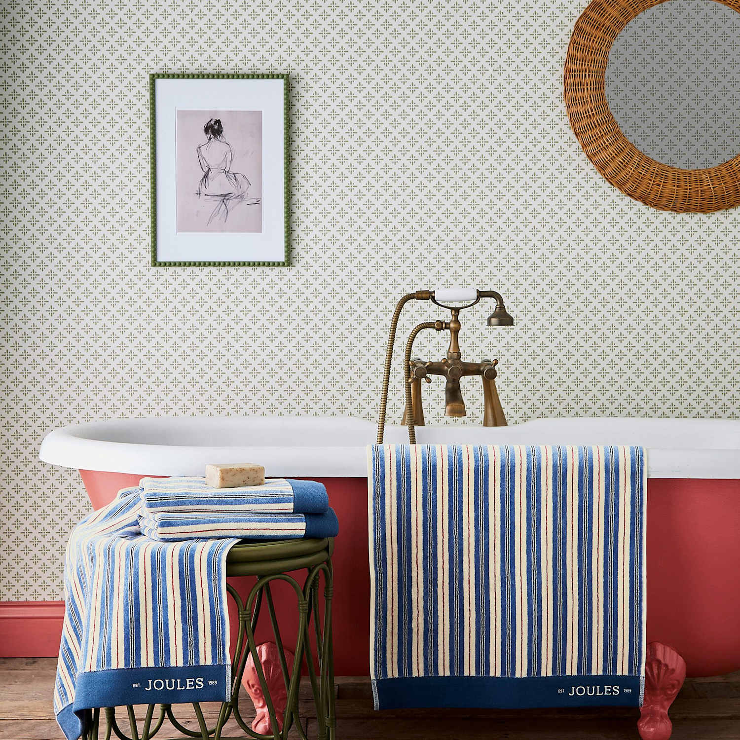 Joules Grove Stripe Towel - Bath Towel - Blue Mix - Available at M&S