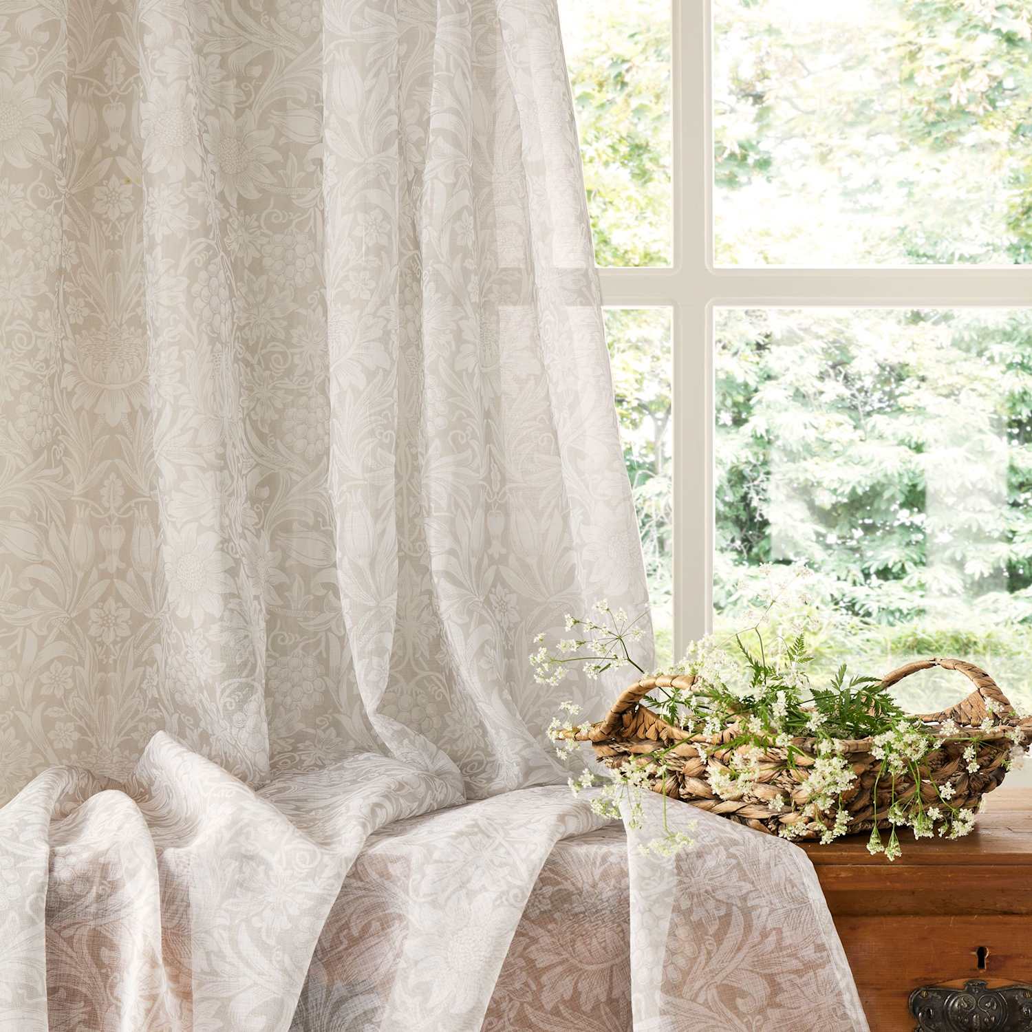 William Morris At Home Sunflower Voile Panel Curtains - W135cm, Drop 137cm - Natural - Available at M&S