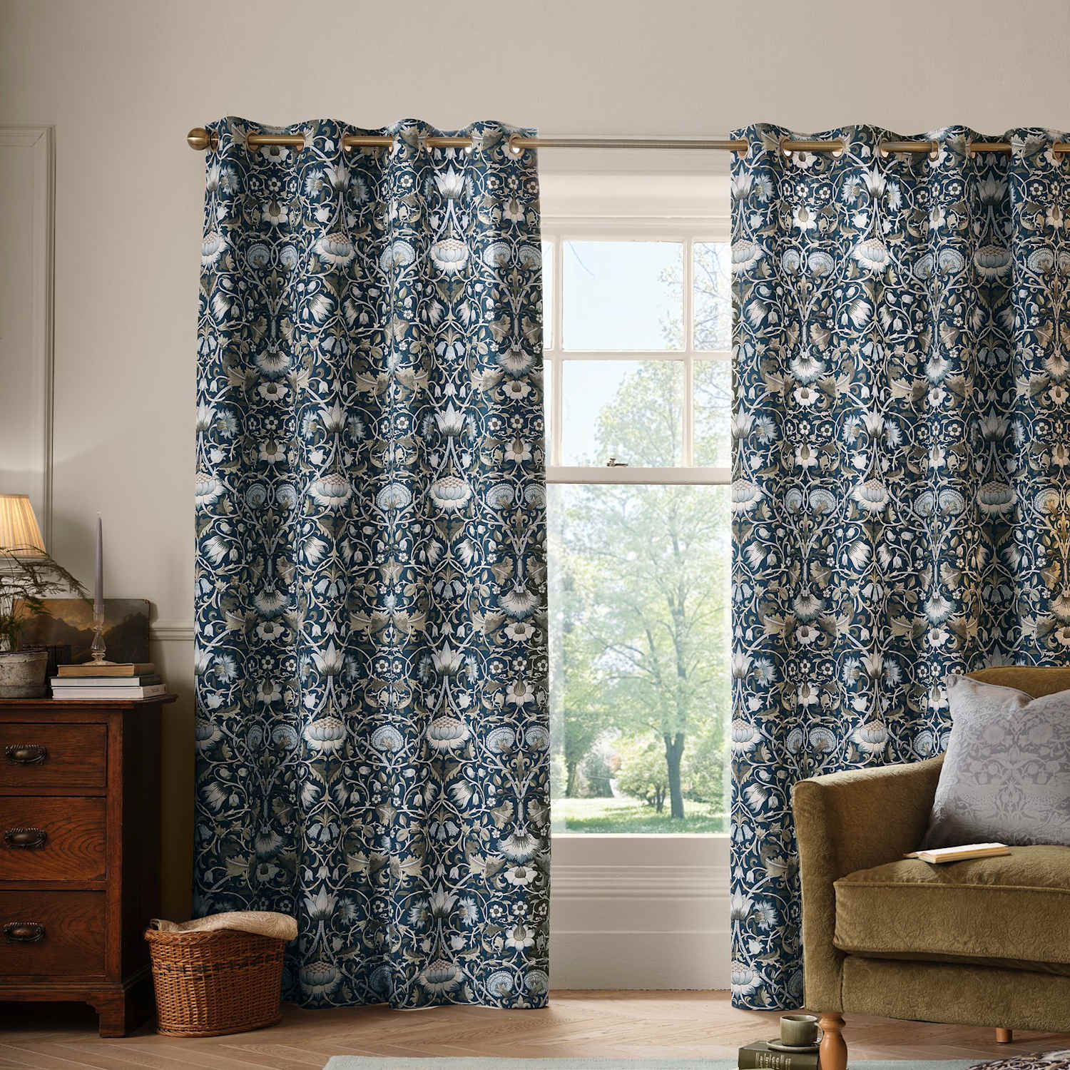 William Morris At Home Lodden Pure Cotton Eyelet Curtains - W229cm, Drop 229cm - Blue Mix - Available at M&S