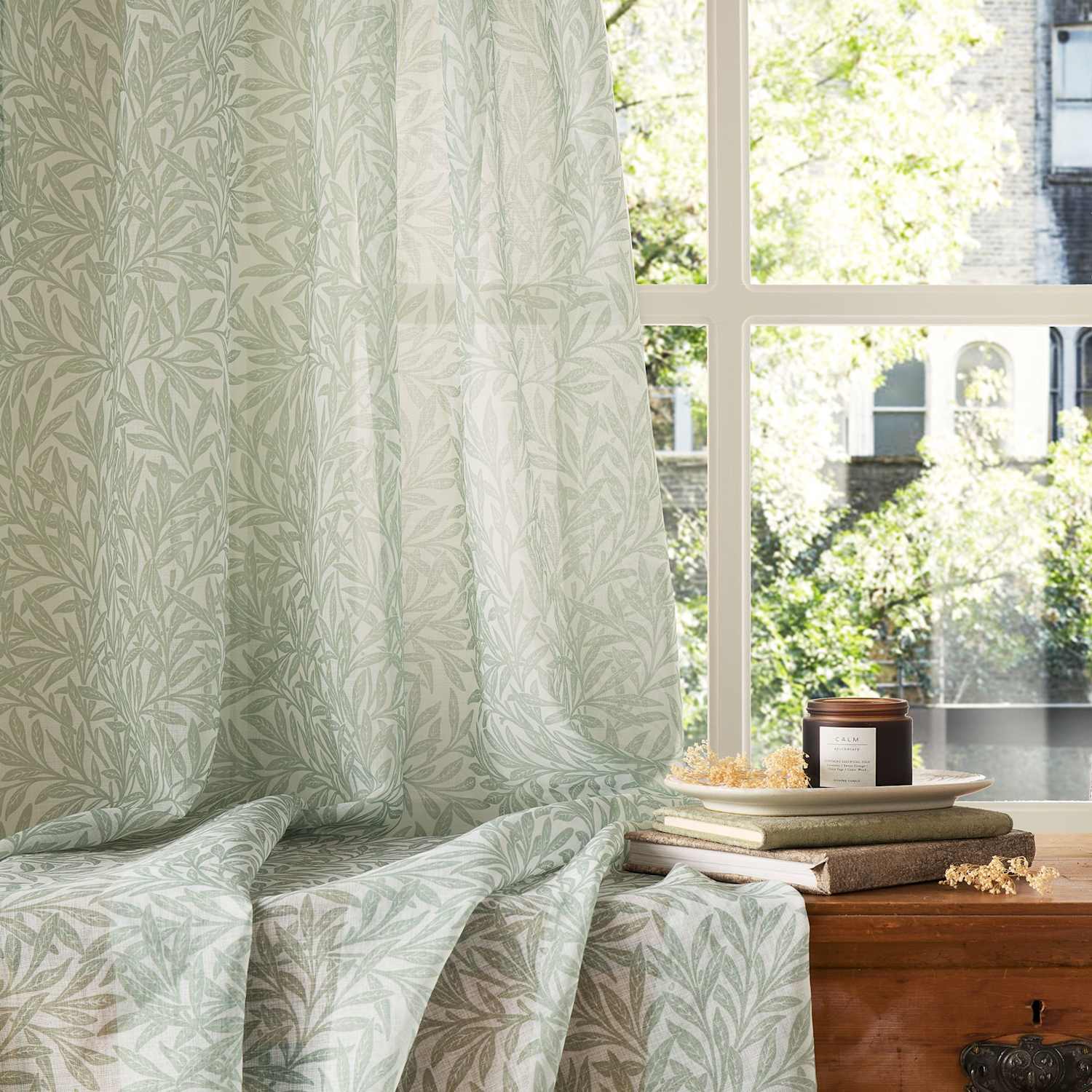William Morris At Home Original Willow Voile Panel Curtains - W135cm, Drop 229cm - Light Green - Available at M&S