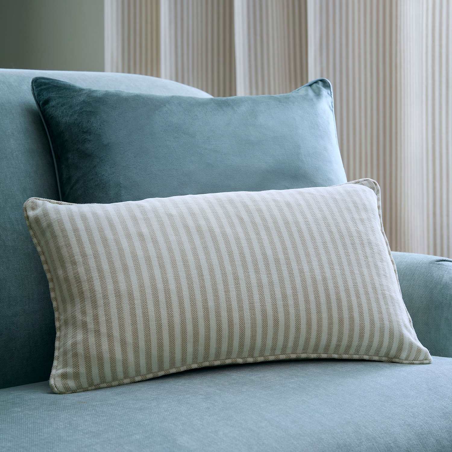 Laura Ashley Chenille Cornish Striped Cushion - Natural - Available at M&S