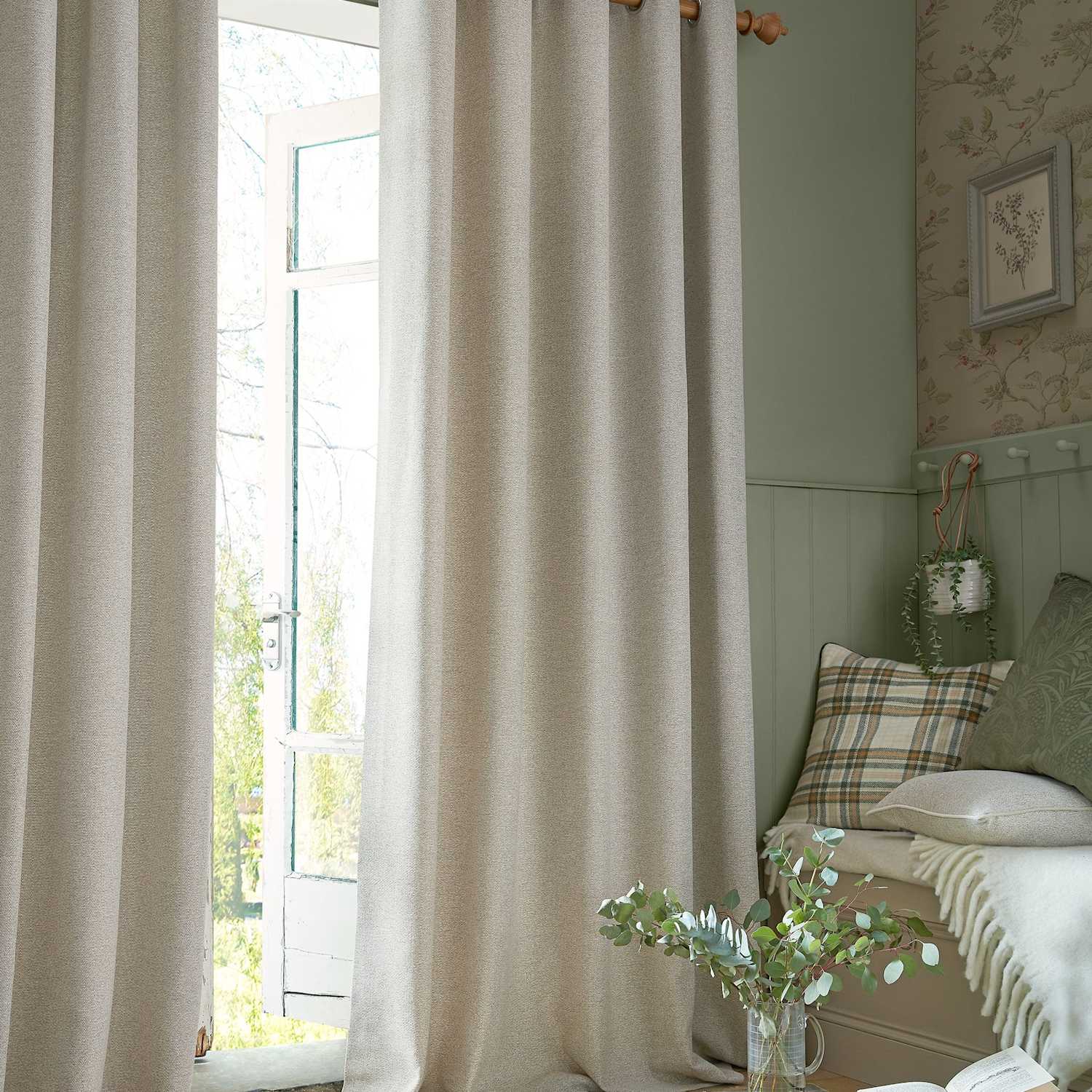 Laura Ashley Milbourne Herringbone Eyelet Curtains - W168cm, Drop 137cm - Natural - Available at M&S
