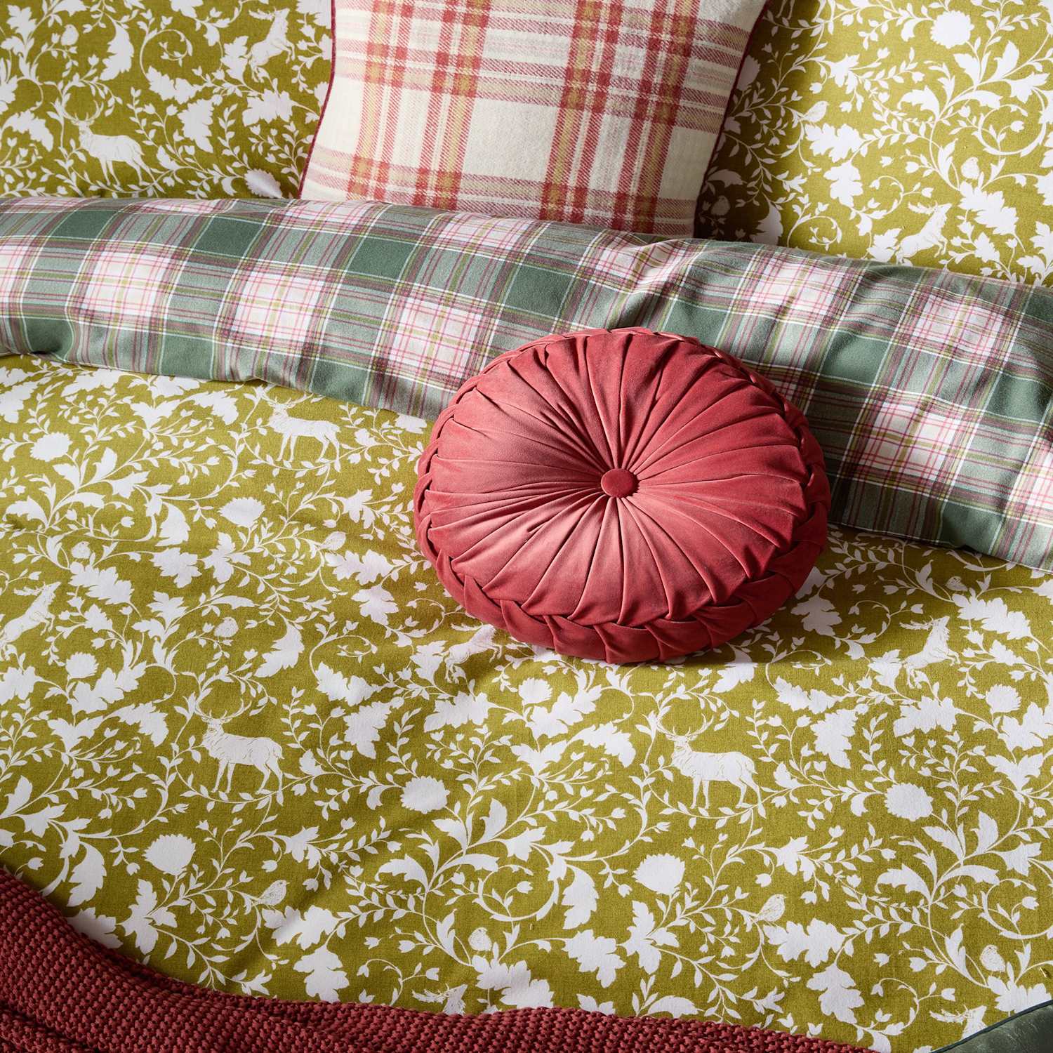 Laura Ashley Padbury Checked Cushion - Orange Mix - Available at M&S