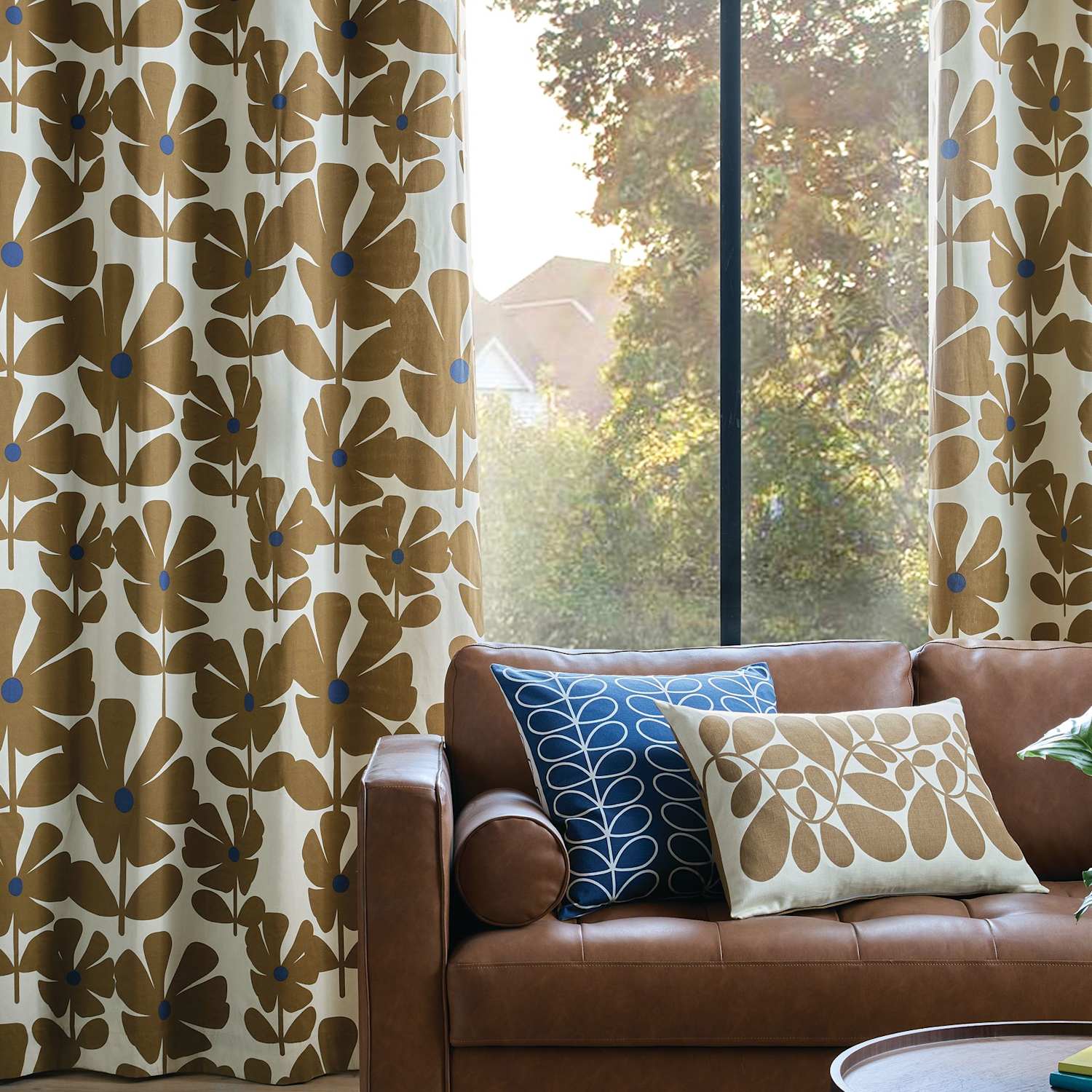 Orla Kiely Pure Cotton Sycamore Stripe Reversible Cushion - Brown Mix - Available at M&S
