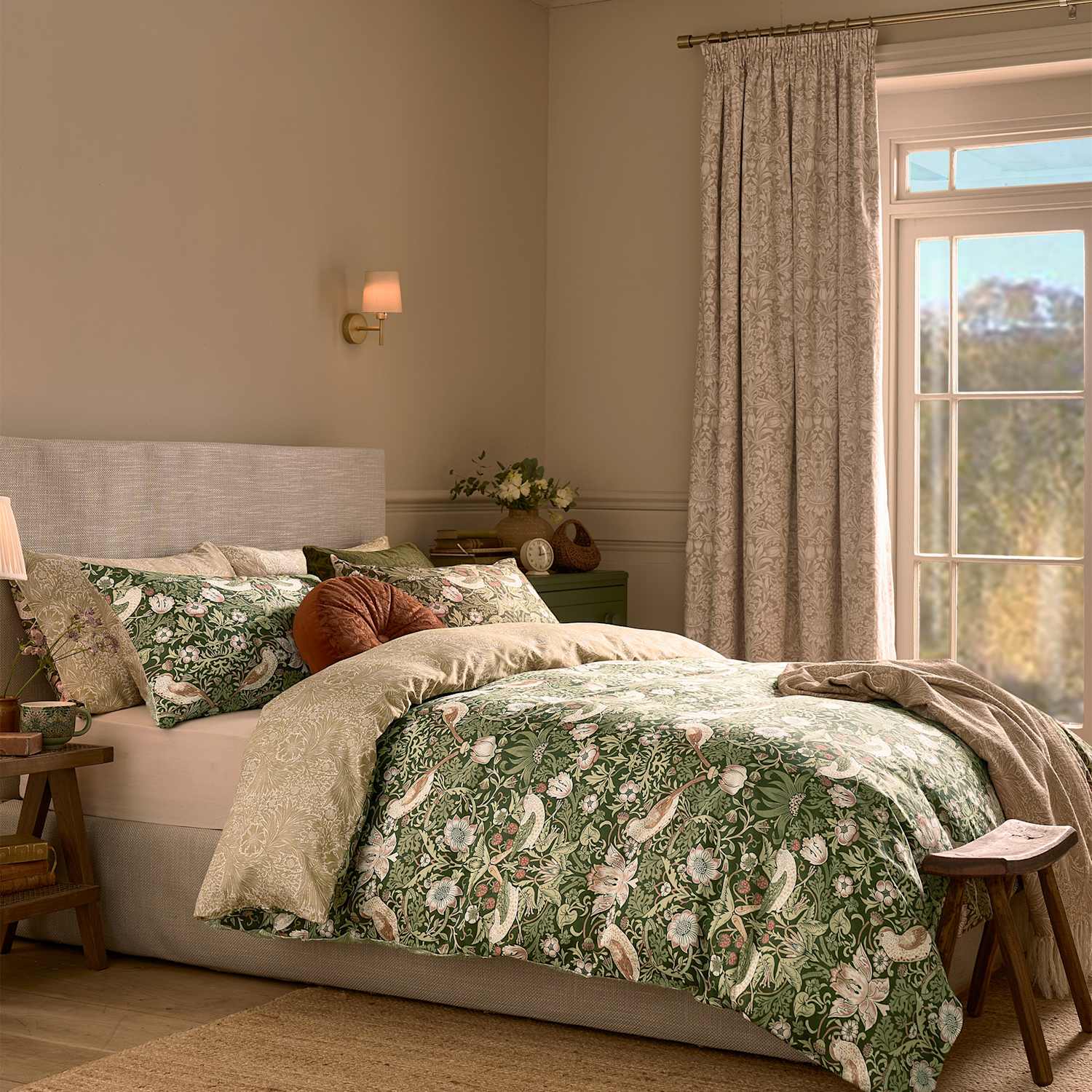 William Morris At Home 2 Pack 220 Thread Count Strawberry Thief Pillowcases - Green Mix - Available at M&S