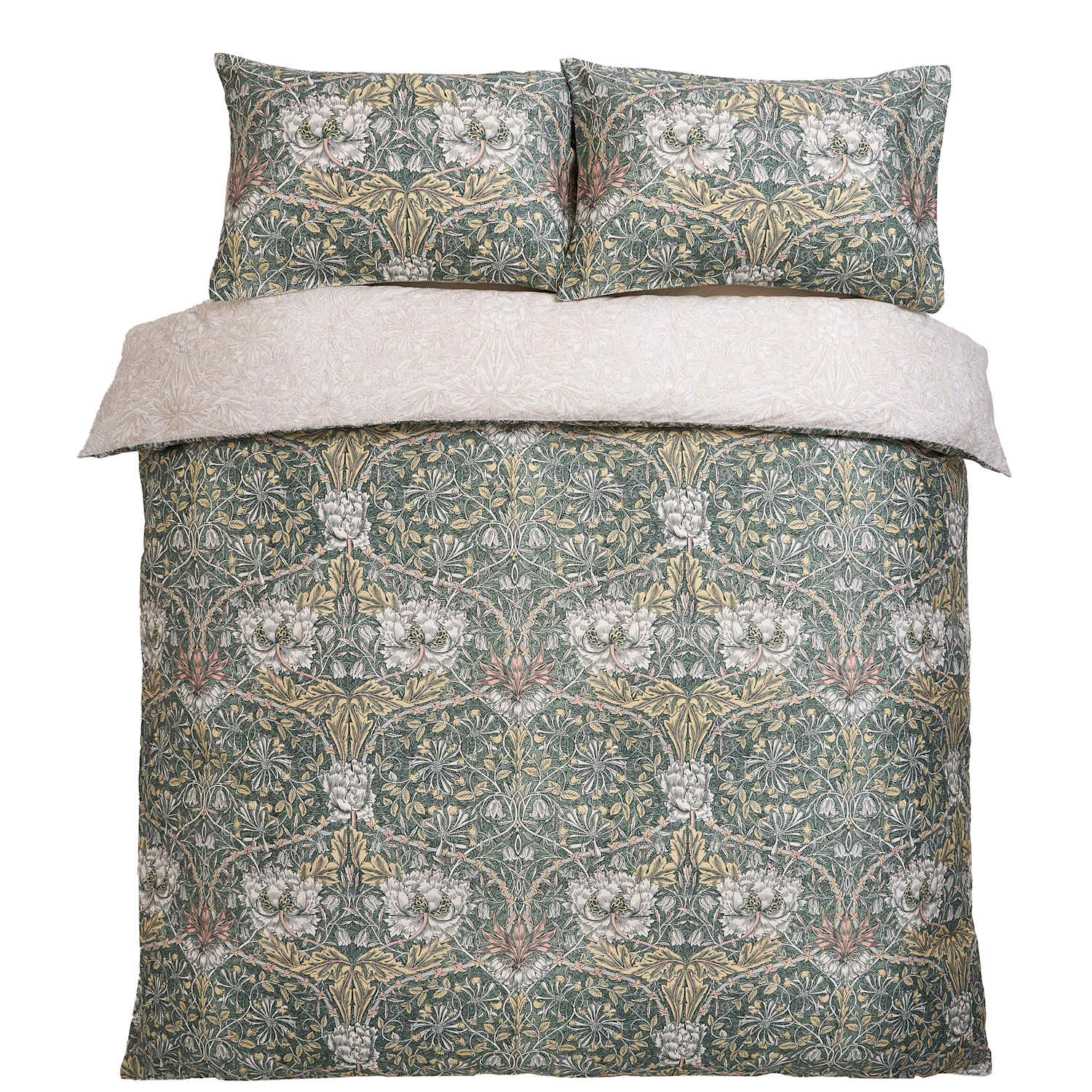 William Morris At Home Set of 2 Pure Cotton Honeysuckle & Tulip Pillowcases - Green Mix - Available at M&S