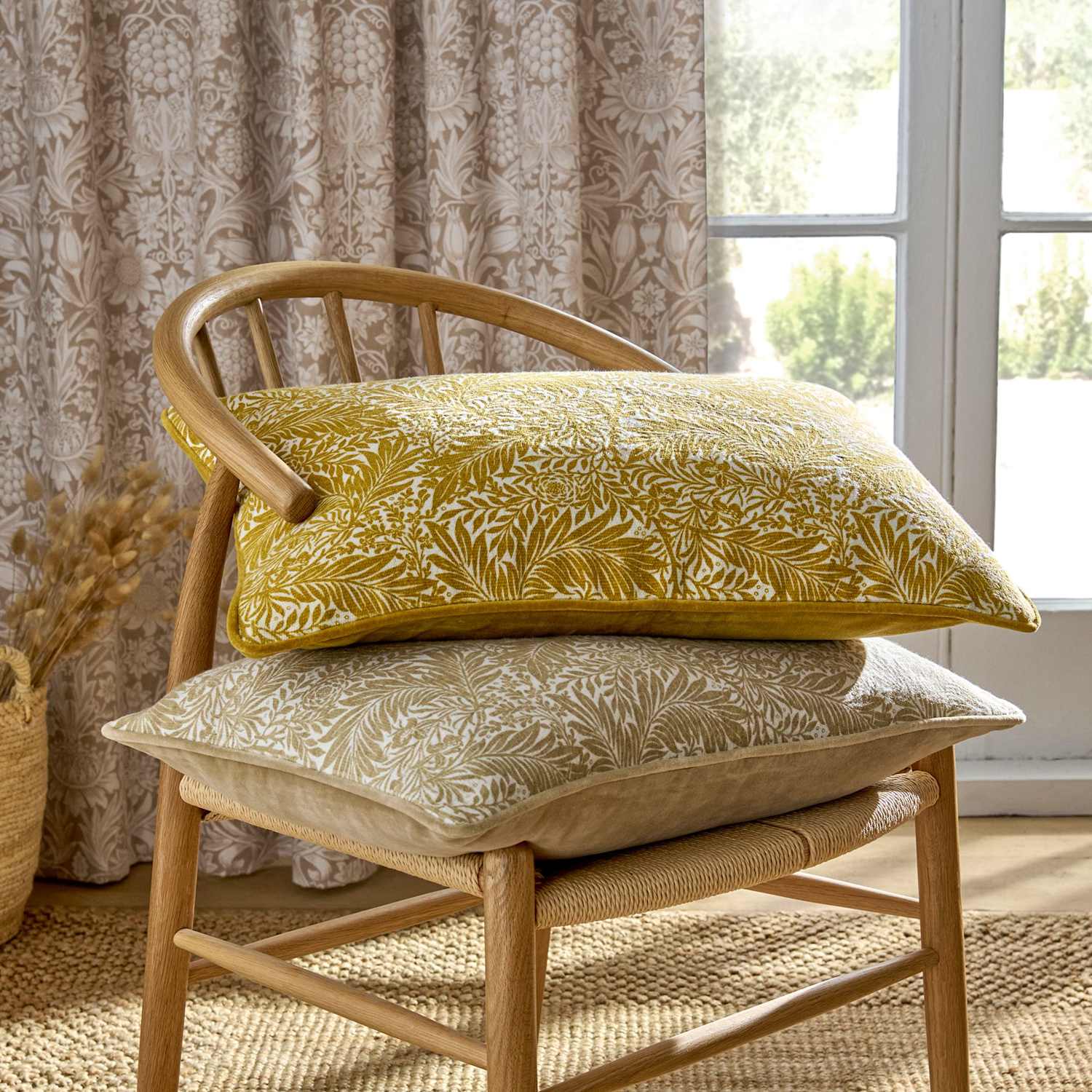 William Morris At Home Pure Cotton Larkspur Bolster Cushion - Yellow - Available at M&S