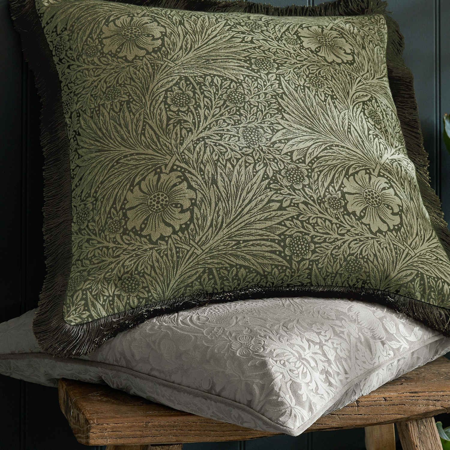 William Morris At Home Pure Cotton Marigold Cushion - Green Mix - Available at M&S