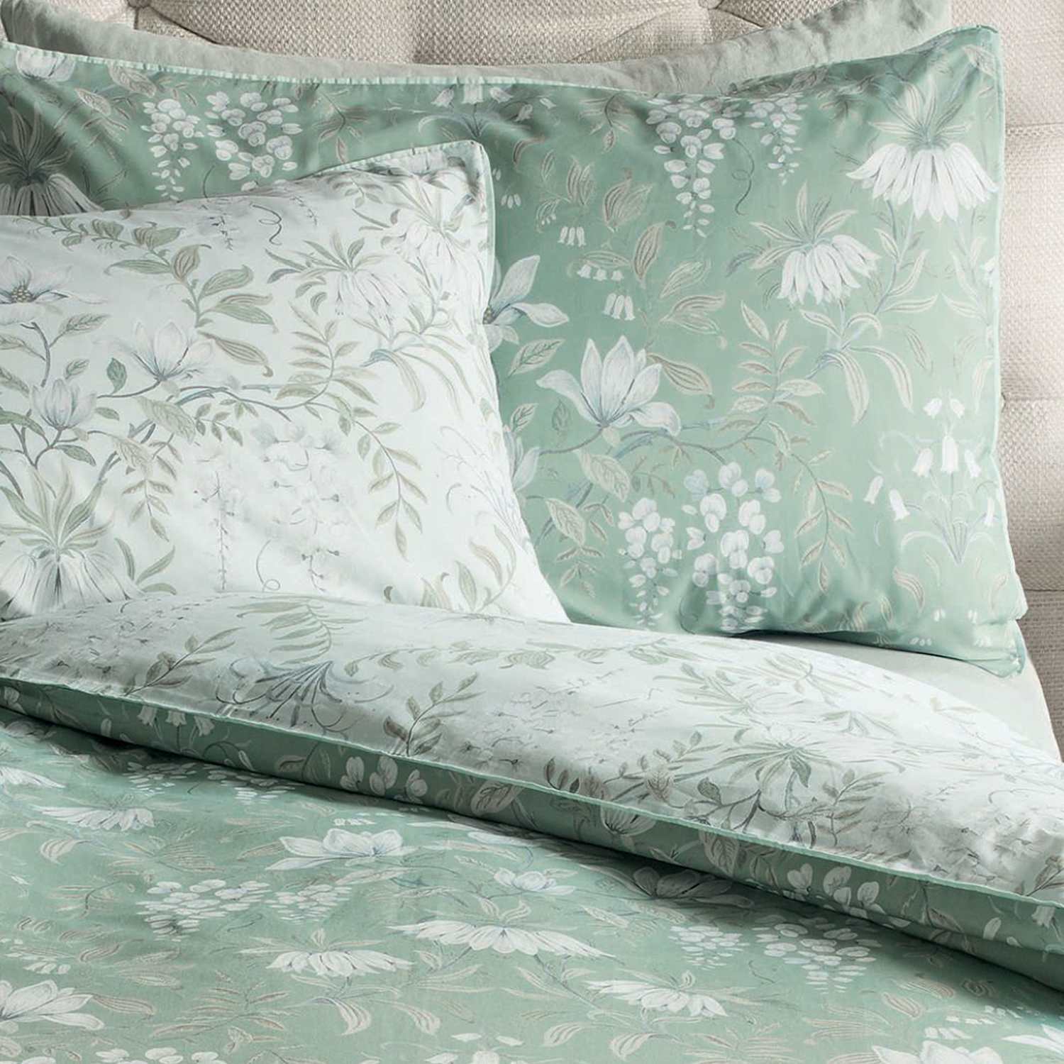 Laura Ashley 2 Pack Pure Cotton Sateen Parterre Pillowcases - Green Mix - Available at M&S