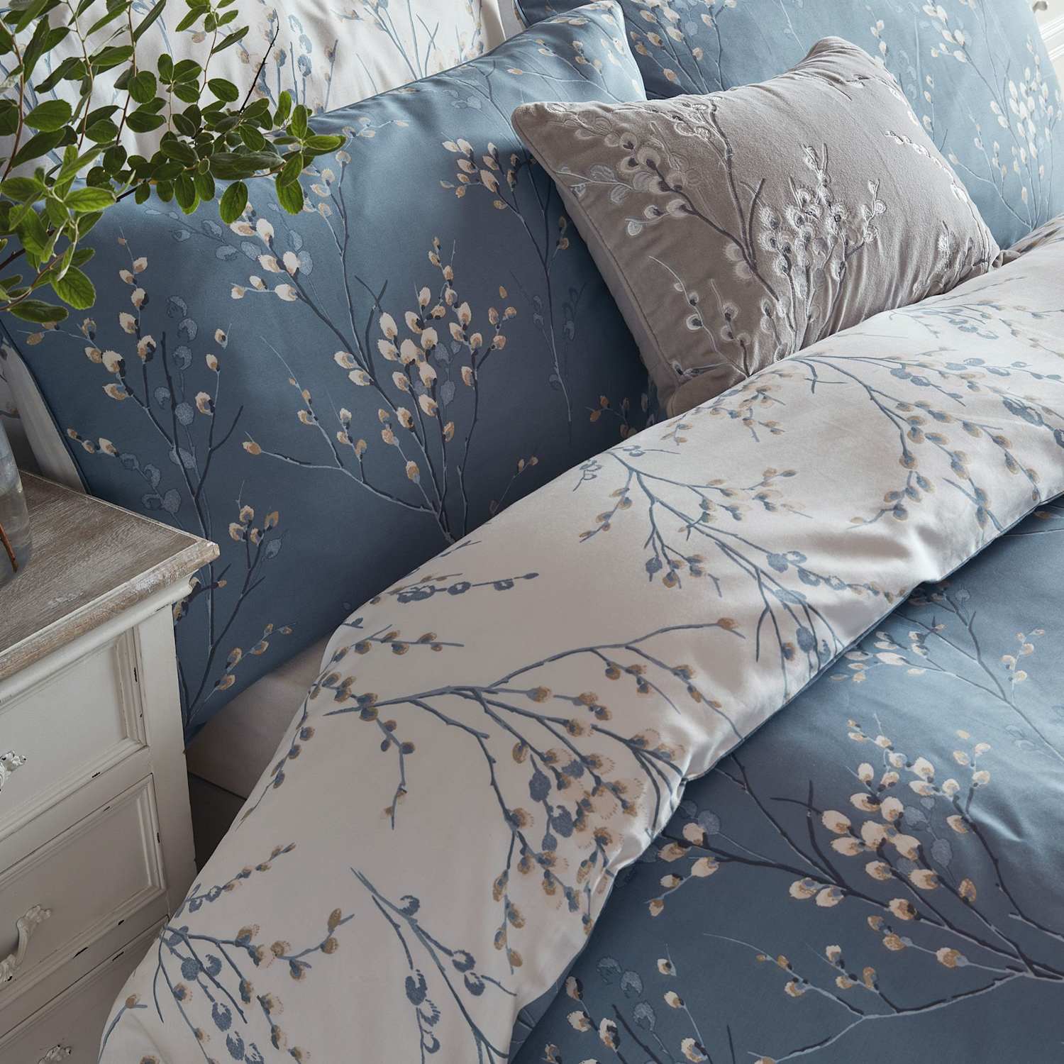 Laura Ashley 2 Pack Pure Cotton Sateen Pussy Willow Pillowcases - Blue Mix - Available at M&S
