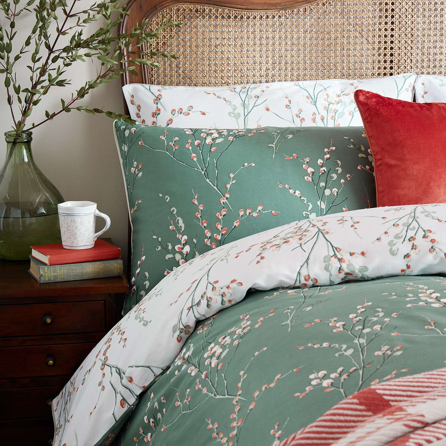 Laura Ashley 2 Pack Pure Cotton Sateen Pussy Willow Pillowcases - Green Mix - Available at M&S