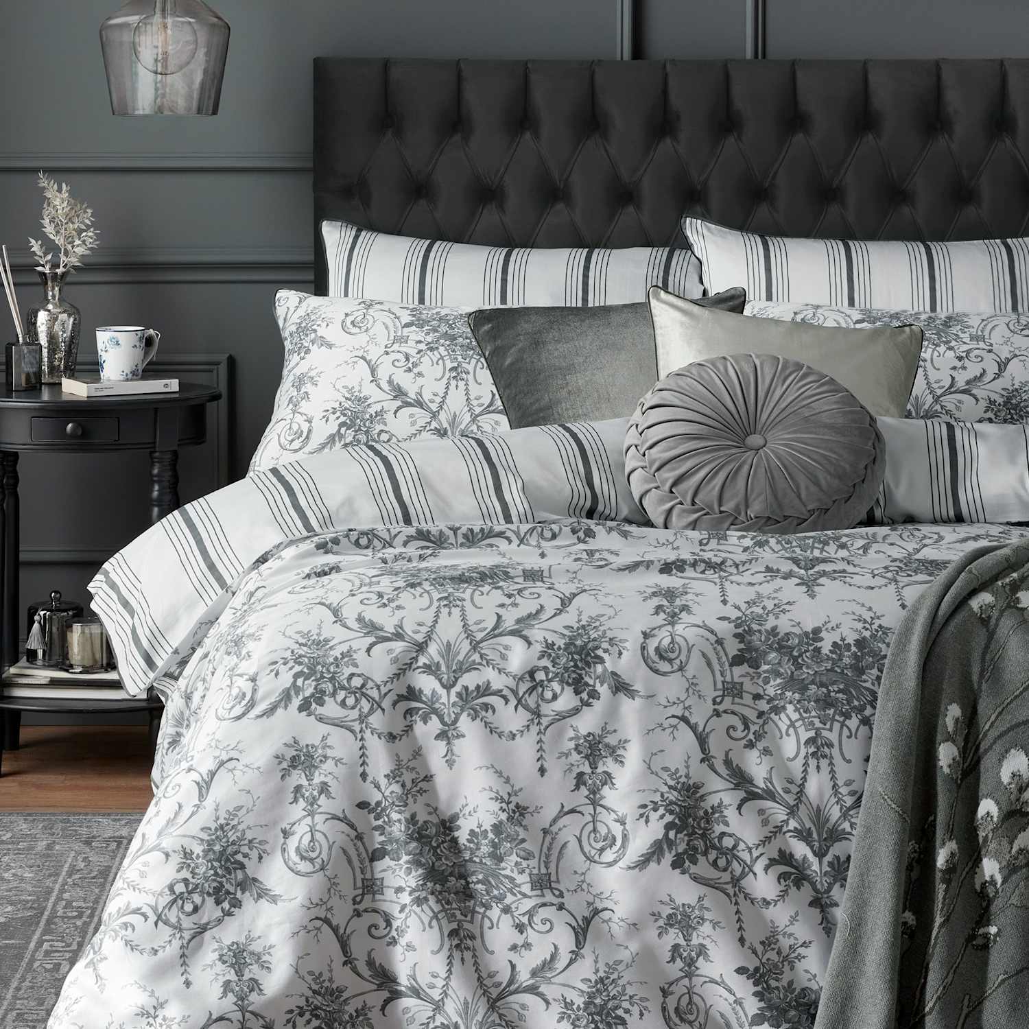 Laura Ashley 2 Pack Pure Cotton Tuileries Pillowcases - Charcoal Mix - Available at M&S