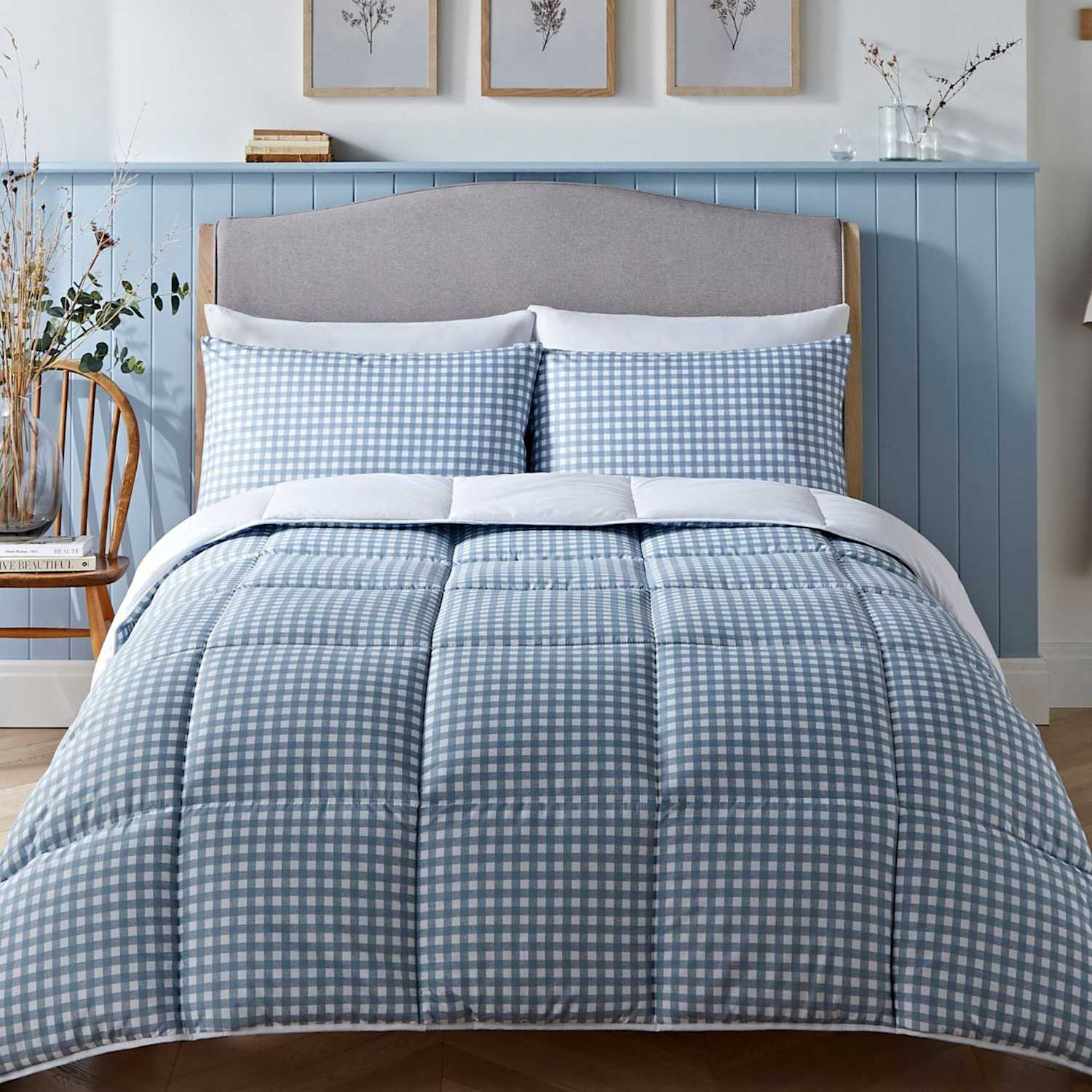Nightlark Gingham 4.5 Tog Coverless Duvet Set - Double (4 ft 6) - Light Blue - Available at M&S