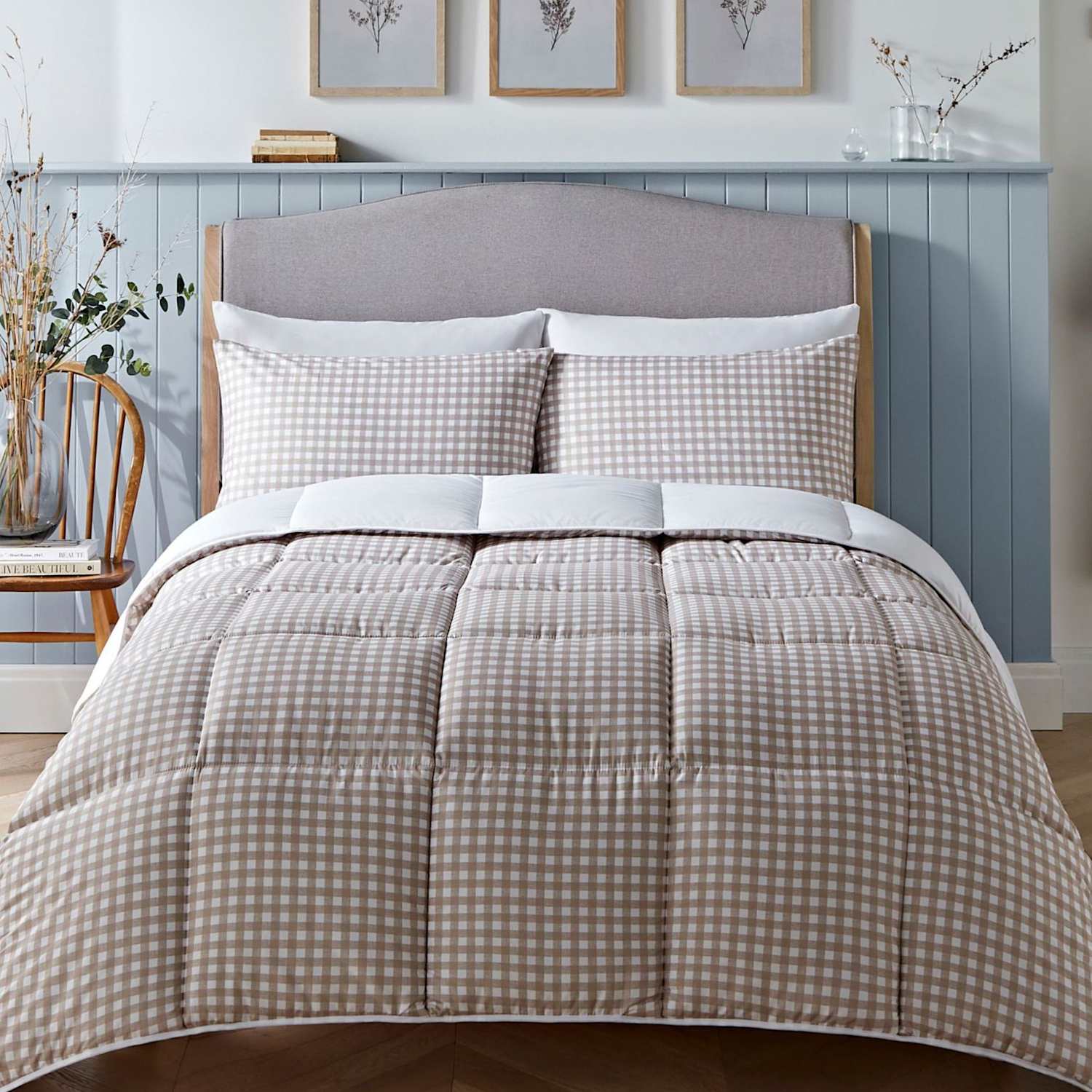 Nightlark Gingham 4.5 Tog Coverless Duvet Set - Double (4 ft 6) - Taupe - Available at M&S