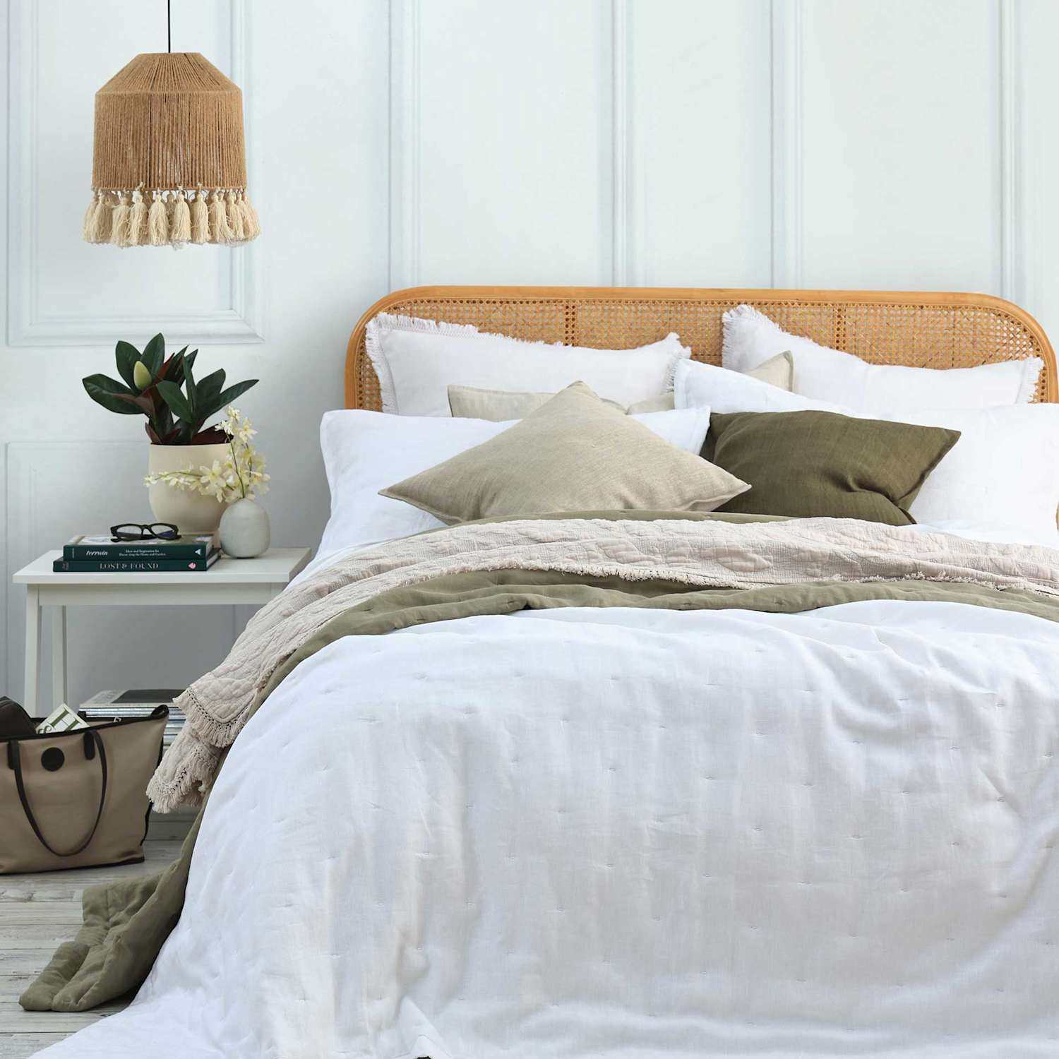 Mm Linen Pure Linen Laundered Bedspread Set - W135cm, Drop 229cm - Olive - Available at M&S