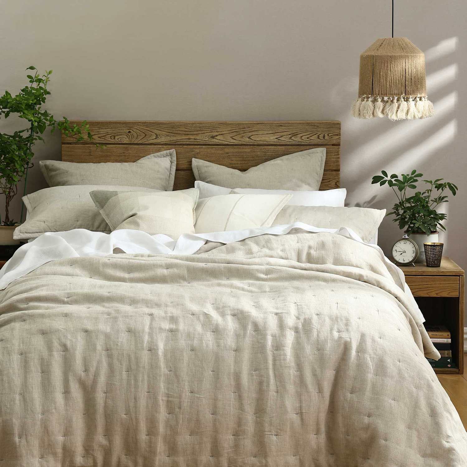 Mm Linen Pure Linen Laundered Bedspread Set - W135cm, Drop 229cm - Neutral - Available at M&S