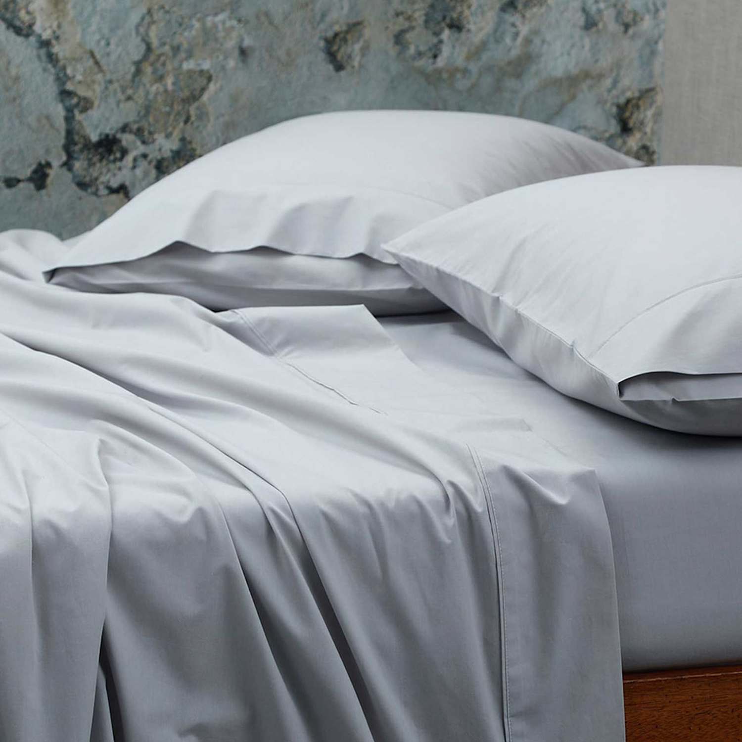 Mm Linen Pure Cotton 200 Thread Count Fitted Sheet & Pillowcase Set - Super King Size (6 ft) - Light Grey - Available at M&S