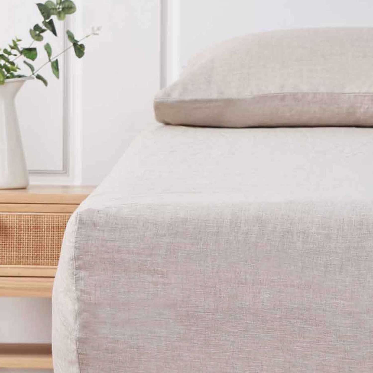 Mm Linen Pure Linen Laundered Fitted Sheet & Pillowcase Set - King Size (5 ft) - Natural - Available at M&S