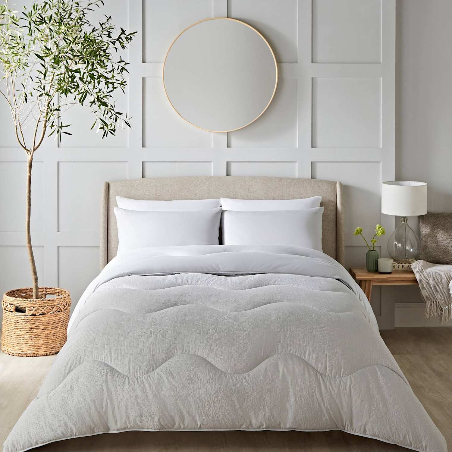 Nightlark Seersucker 10.5 Tog Coverless Duvet Set - Double (4 ft 6) - Light Grey - Available at M&S
