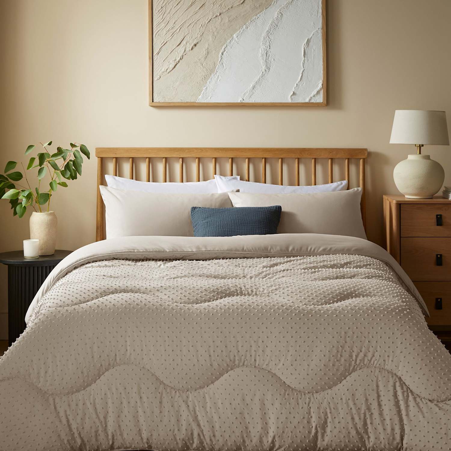 Nightlark Tufted Dots 4.5 Tog Coverless Duvet Set - King Size (5 ft) - Oatmeal - Available at M&S