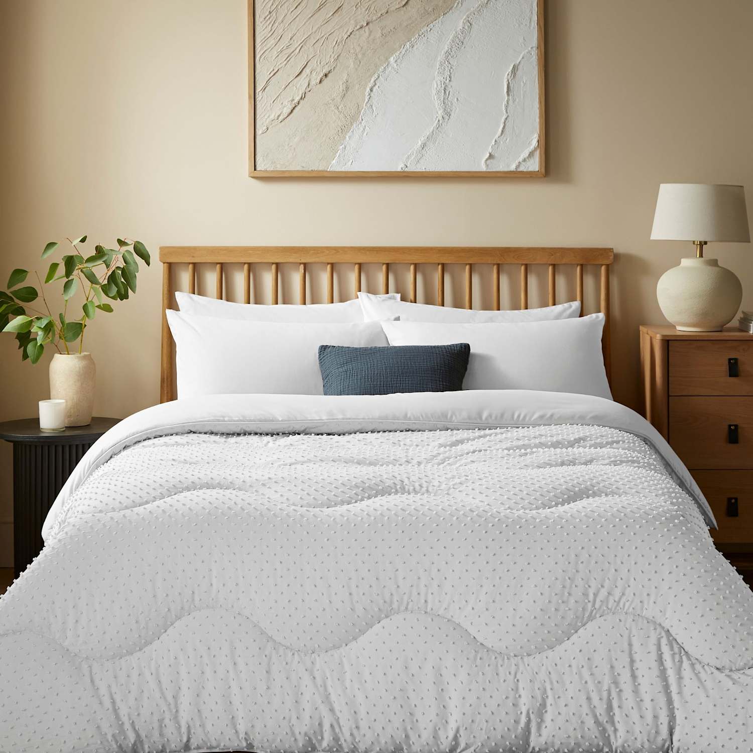 Nightlark Tufted Dots 10.5 Tog Coverless Duvet Set - Single (3 ft) - White - Available at M&S