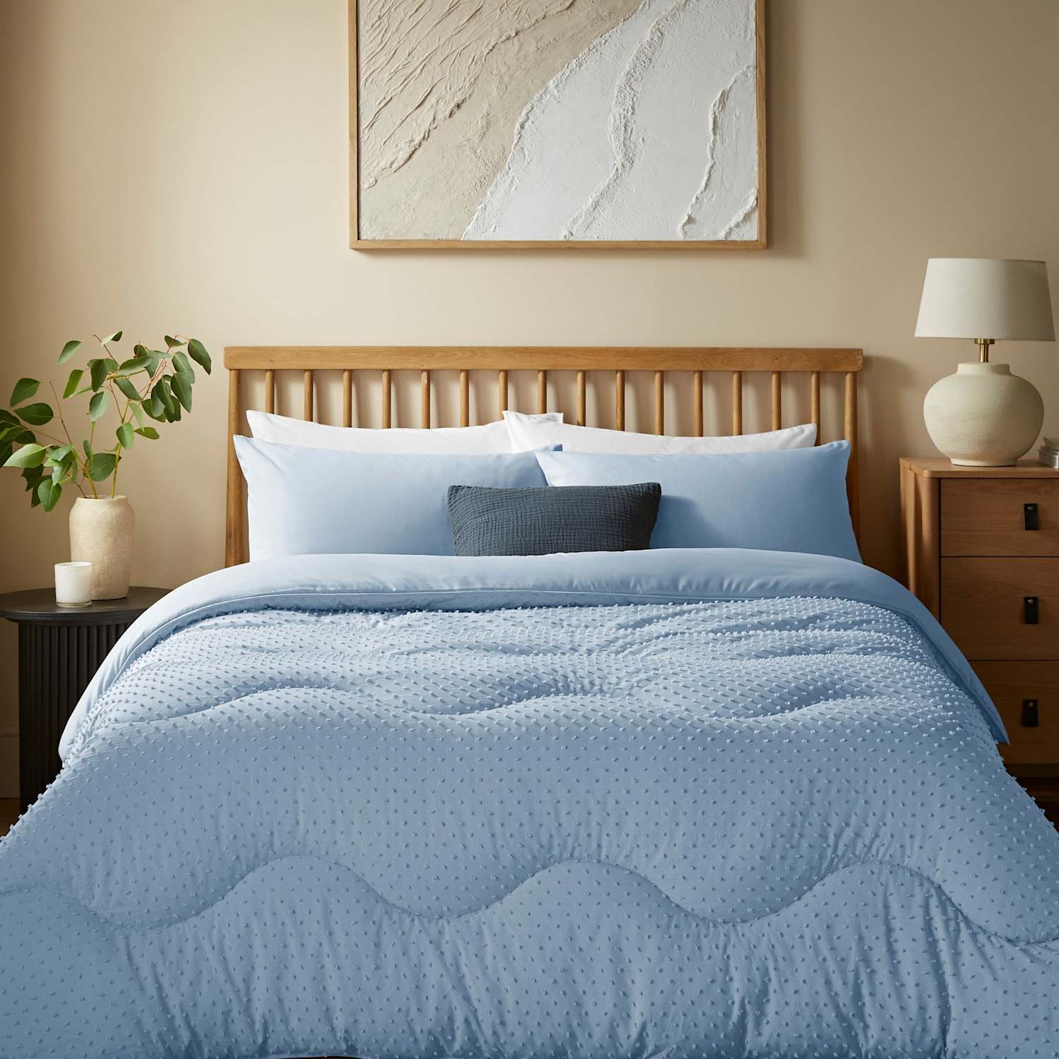 Nightlark Tufted Dots Coverless Duvet and Pillowcases - Single (3 ft) - Light Blue - Available at M&S