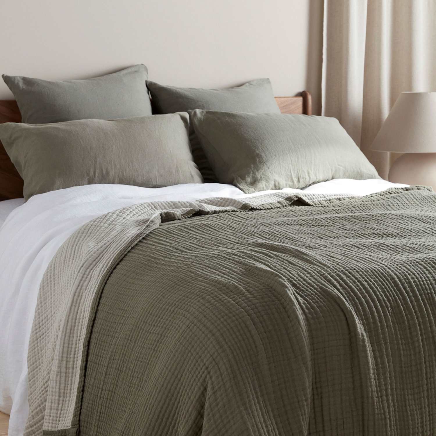 Bedfolk Pure Cotton Reversible Extra Large Throw - XL - King Size - Grey - Available at M&S