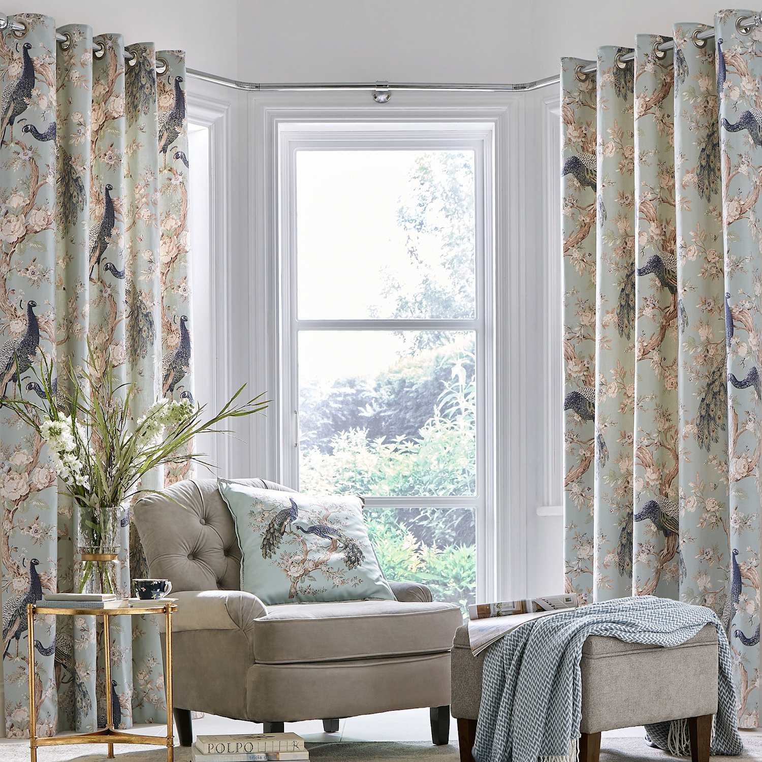 Laura Ashley Belvedere Pure Cotton Eyelet Curtains - W229cm, Drop 229cm - Duck Egg - Available at M&S