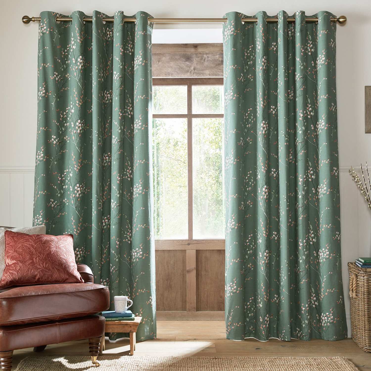 Laura Ashley Pussy Willow Eyelet Blackout Curtains - W229cm, Drop 229cm - Green Mix - Available at M&S