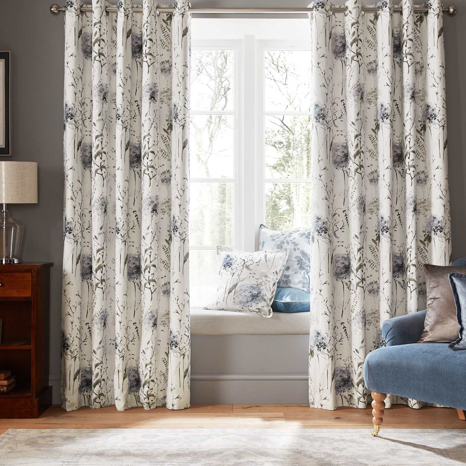 Laura Ashley Pallington Bloom Cotton Rich Eyelet Blackout Curtains - W168cm, Drop 229cm - Blue Mix - Available at M&S