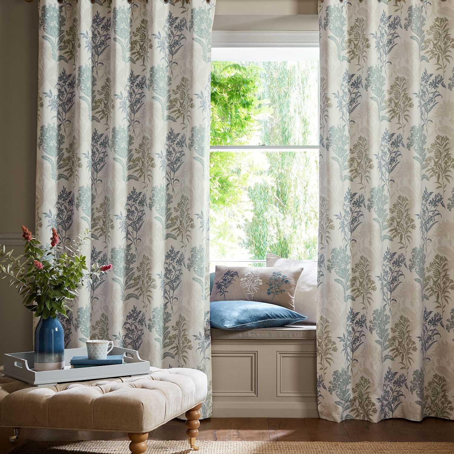Laura Ashley Tenby Pure Cotton Eyelet Blackout Curtains - W229cm, Drop 183cm - Blue Mix - Available at M&S