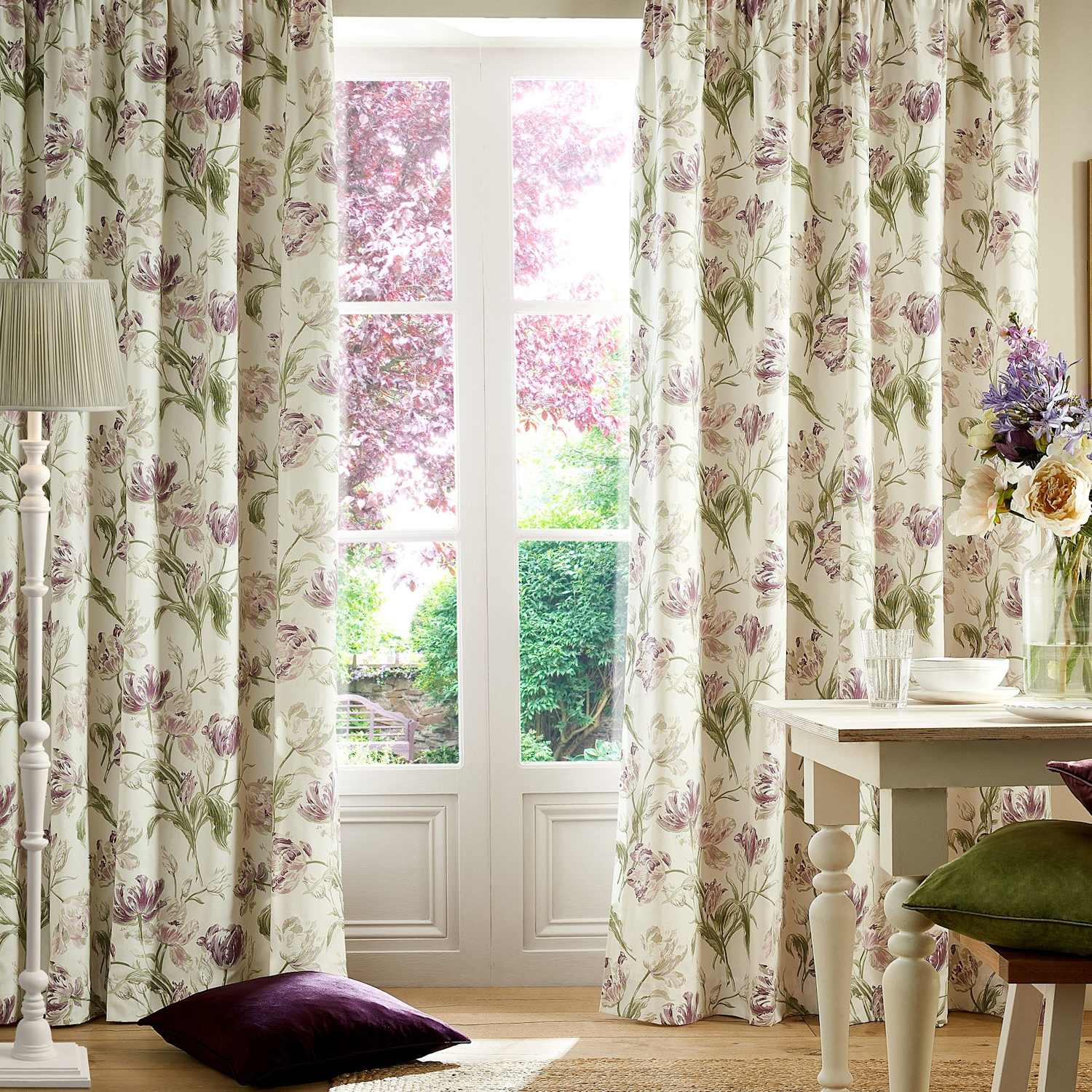Laura Ashley Gosford Pure Cotton Pencil Pleat Curtains - W229cm, Drop 229cm - Purple Mix - Available at M&S