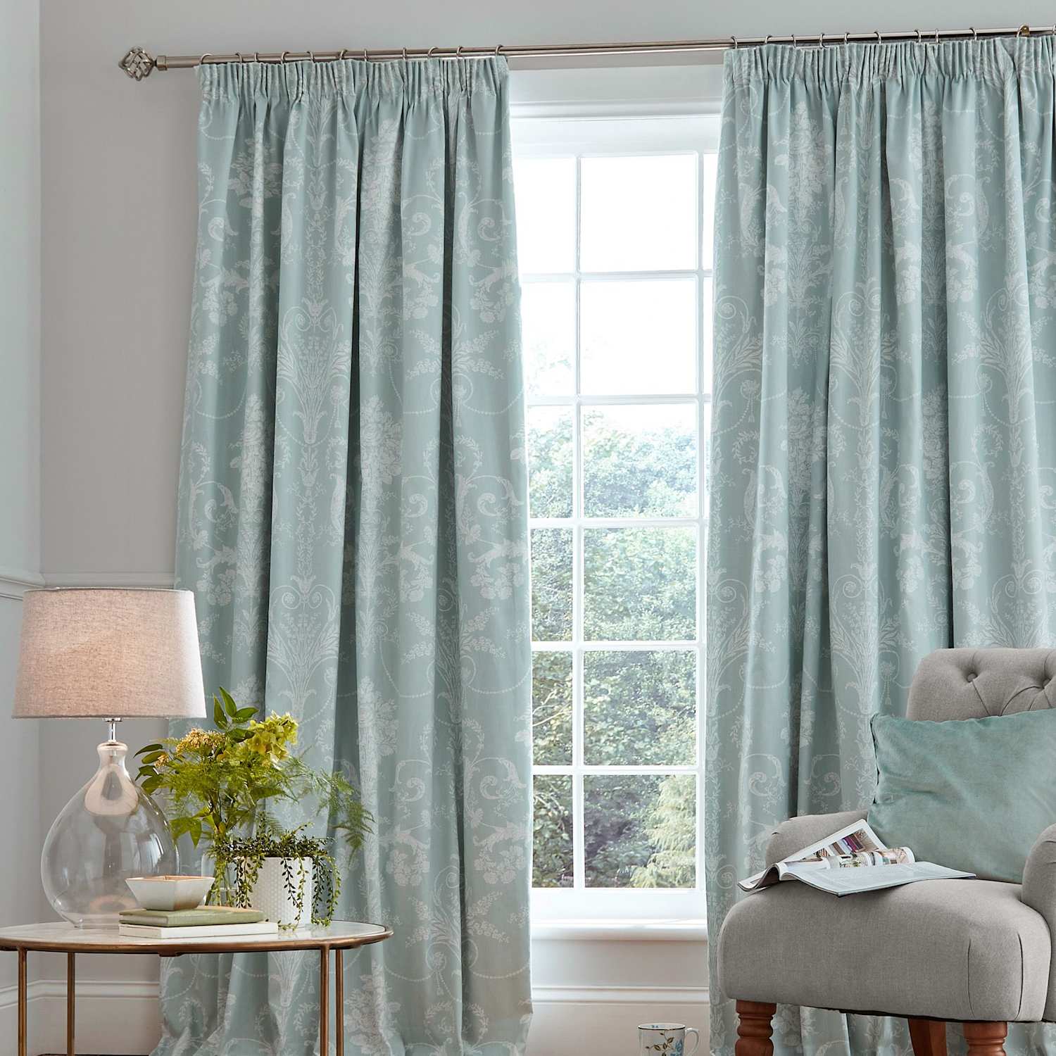 Laura Ashley Josette Pencil Pleat Blackout Curtains - W168cm, Drop 229cm - Duck Egg - Available at M&S