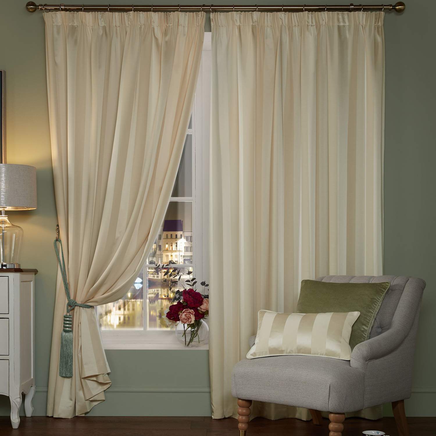 Laura Ashley Lille Stripe Pencil Pleat Curtains - W168cm, Drop 183cm - Beige Mix - Available at M&S