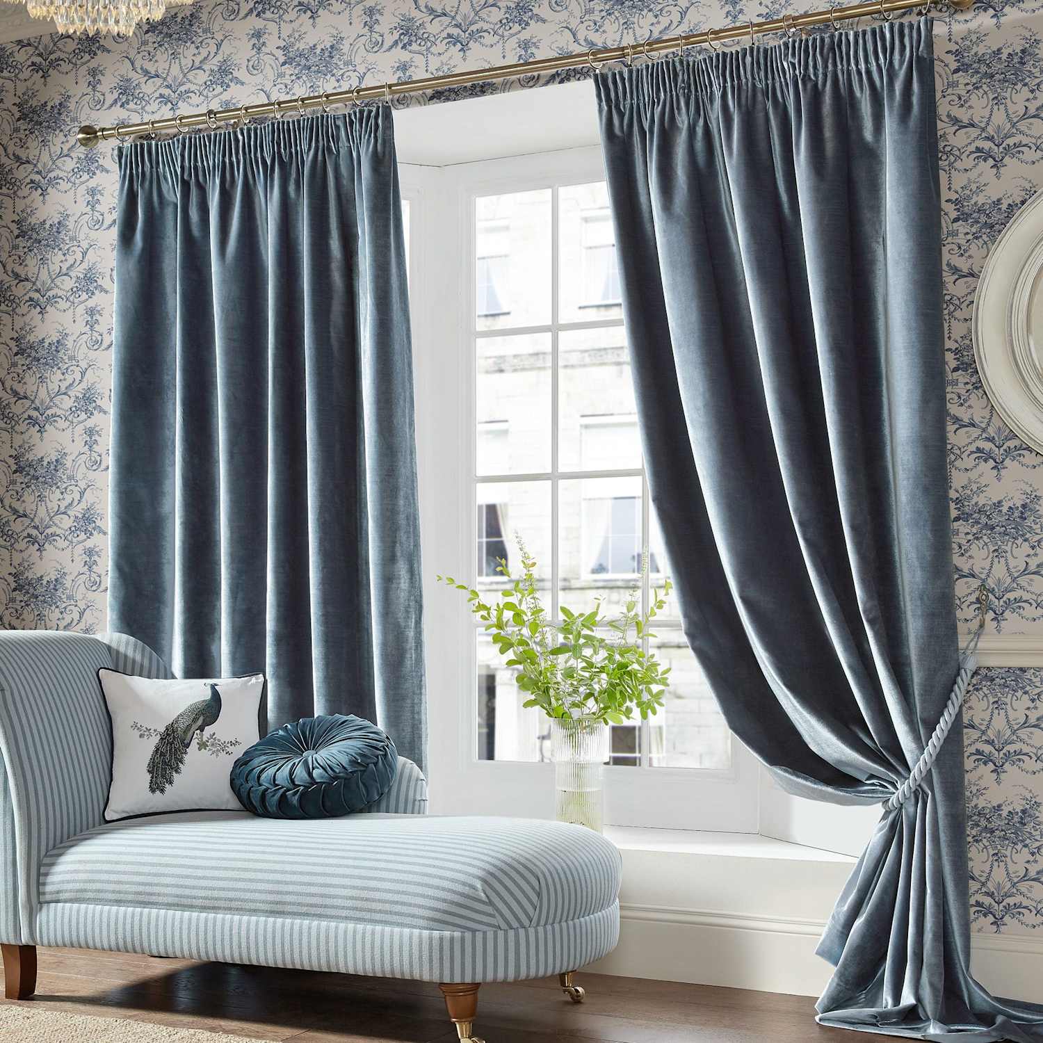 Laura Ashley Loretta Pencil Pleat Curtains - W168cm, Drop 229cm - Blue - Available at M&S