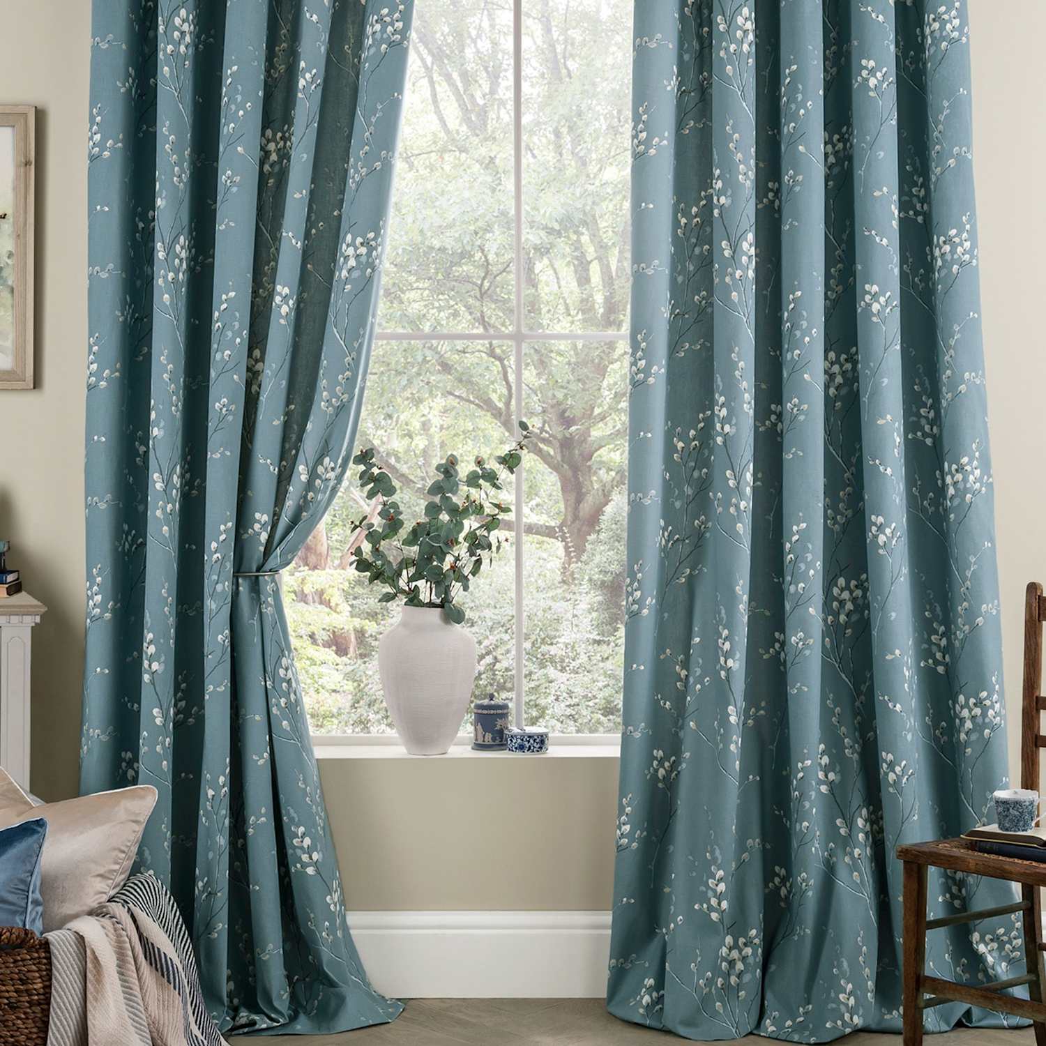 Laura Ashley Pussy Willow Eyelet Curtains - W229cm, Drop 183cm - Blue Mix - Available at M&S