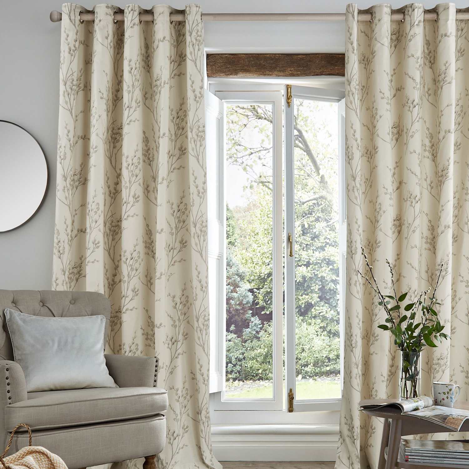 Laura Ashley Pussy Willow Eyelet Curtains - W229cm, Drop 183cm - Grey Mix - Available at M&S