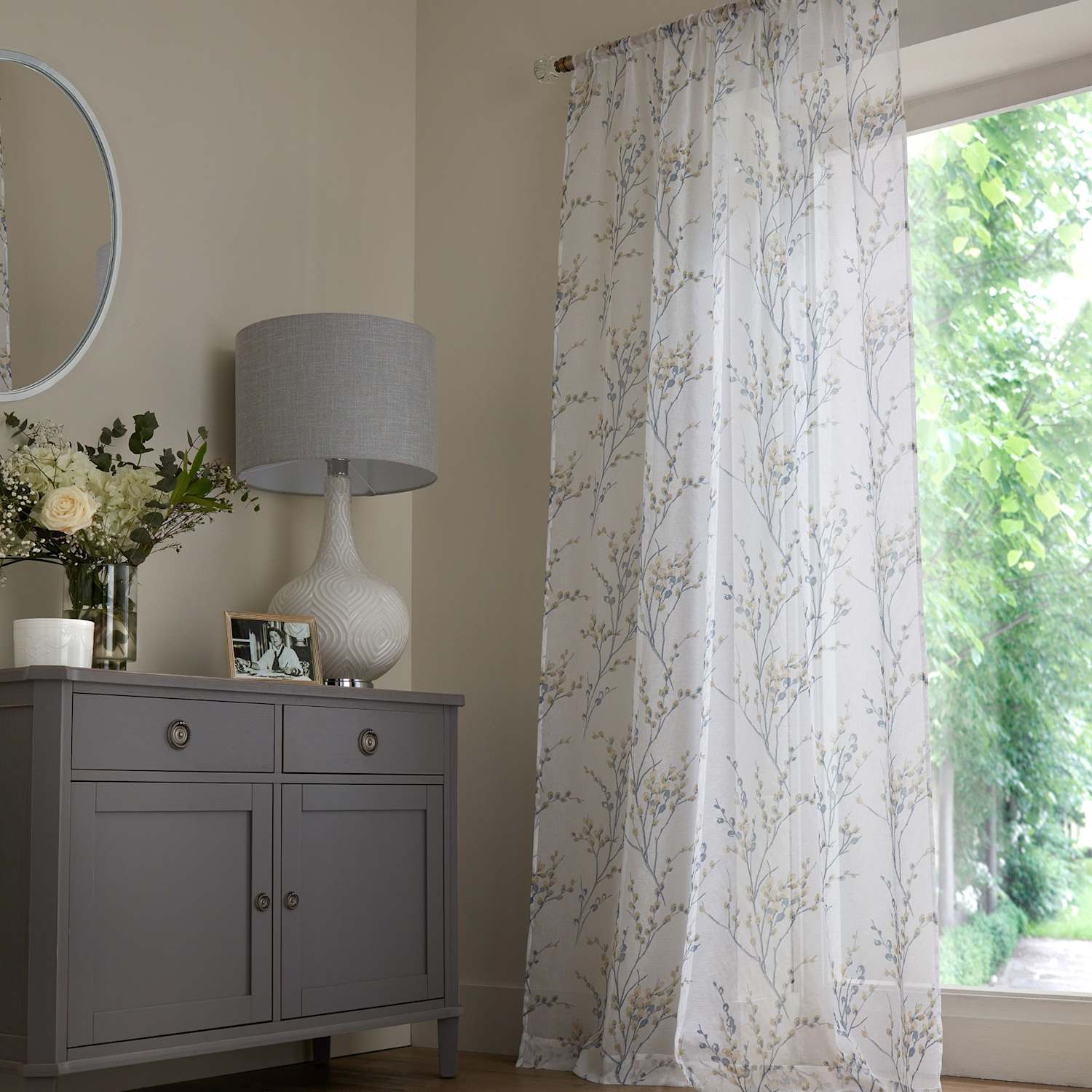 Laura Ashley Sheer Voile Panel Slot Top Curtain - W135cm, Drop 183cm - Blue Mix - Available at M&S